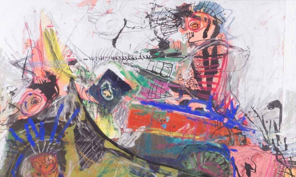 Afbeelding van een kleurrijk en abstract kunstwerk door Michel van Overbeeke