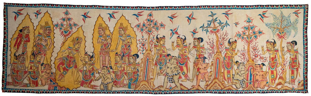 Afbeelding van een textiel doek met daarop afgebeeld een Kamasan School