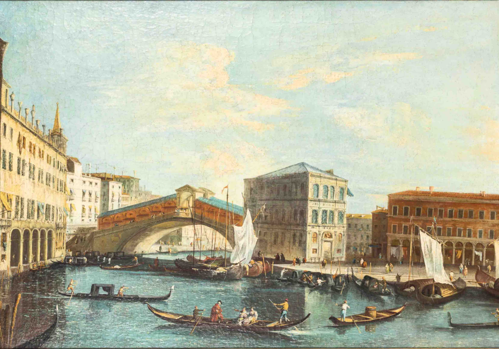 Afbeelding van een schilderij van de Rialtobrug in Venetië