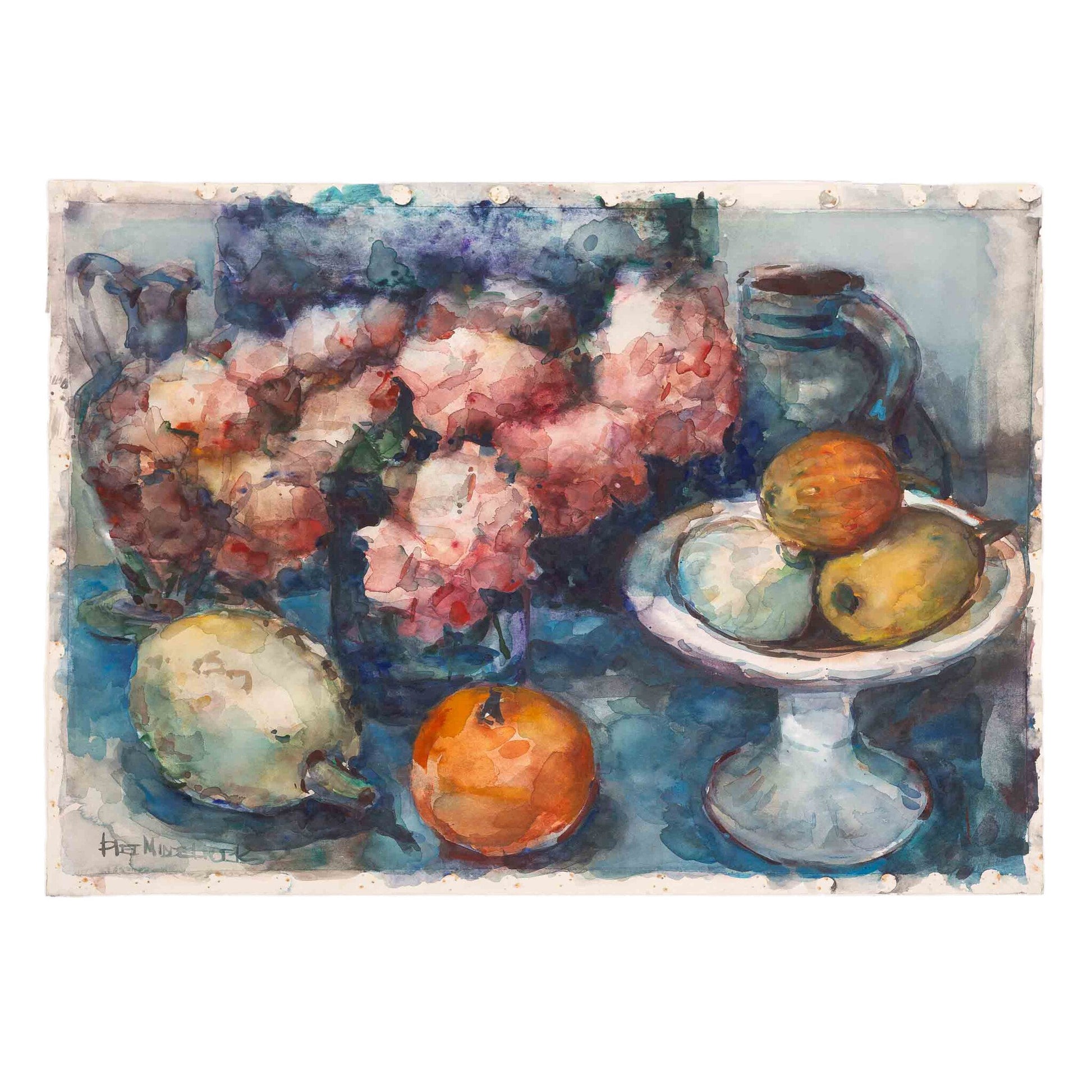 Piet Middelhoek, 'Boeket hortensias met sierappels'-1