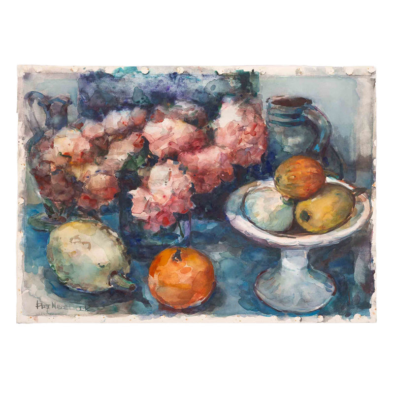 Piet Middelhoek, 'Boeket hortensias met sierappels'-zoom-