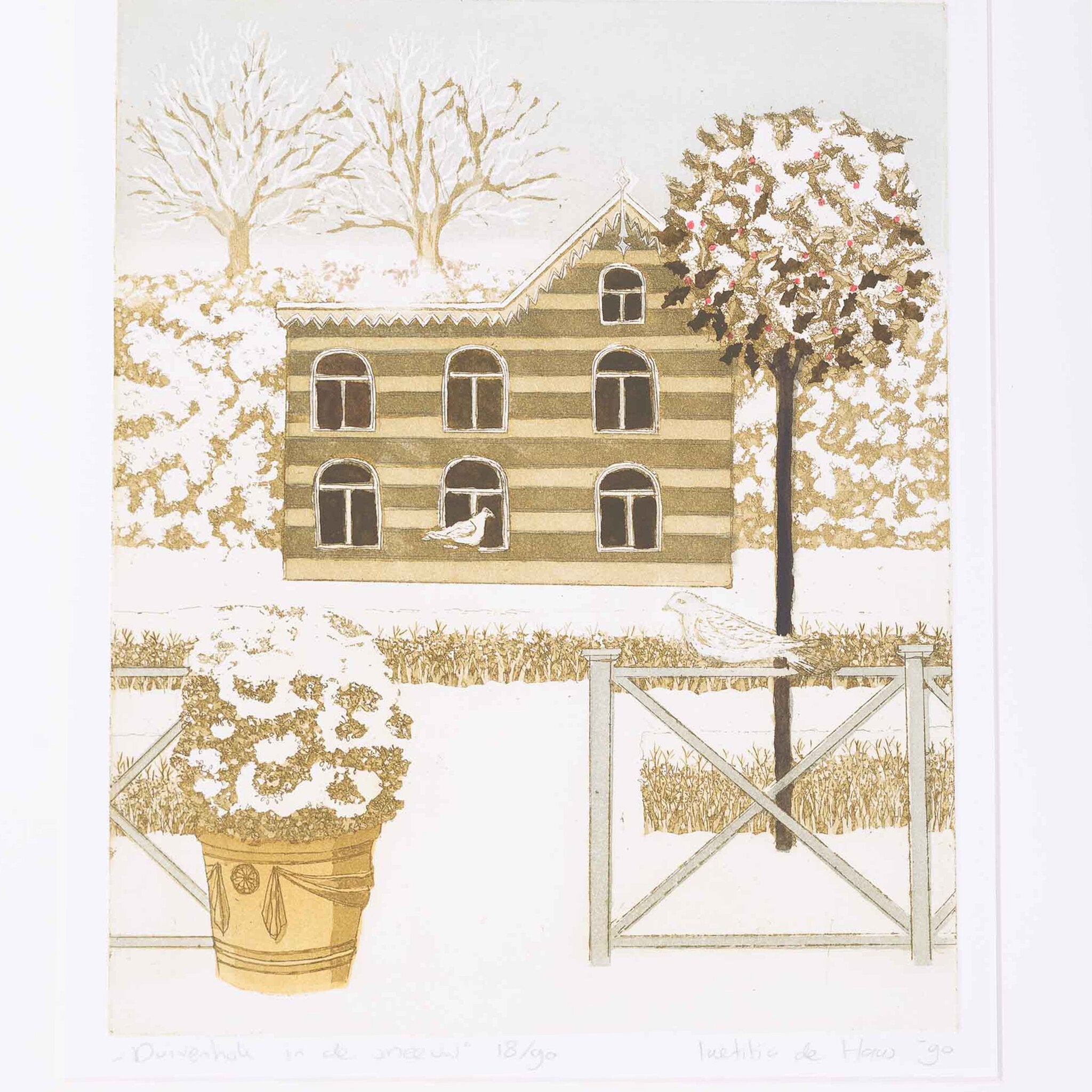 Laetitia de Haas, 'Duivenhok in de sneeuw'; 1990-zoom-2