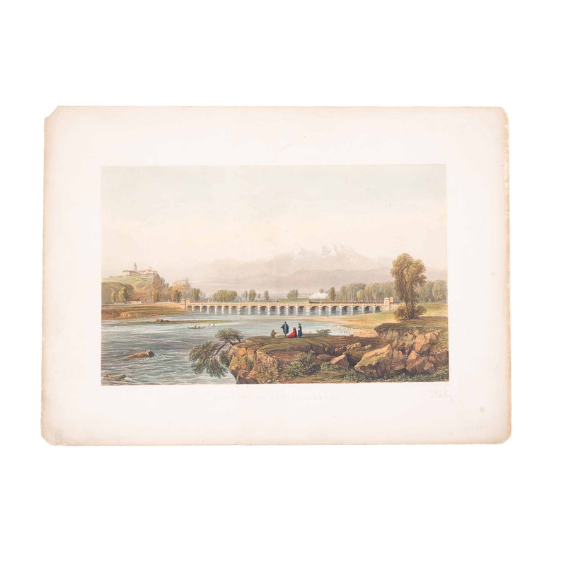 Prent 'Pont sul Po presso Valenza' door R.K. Thomas, C. Bossoli, midden 19e eeuw-zoom-