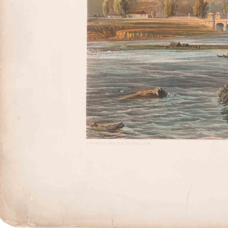 Prent 'Pont sul Po presso Valenza' door R.K. Thomas, C. Bossoli, midden 19e eeuw-zoom-
