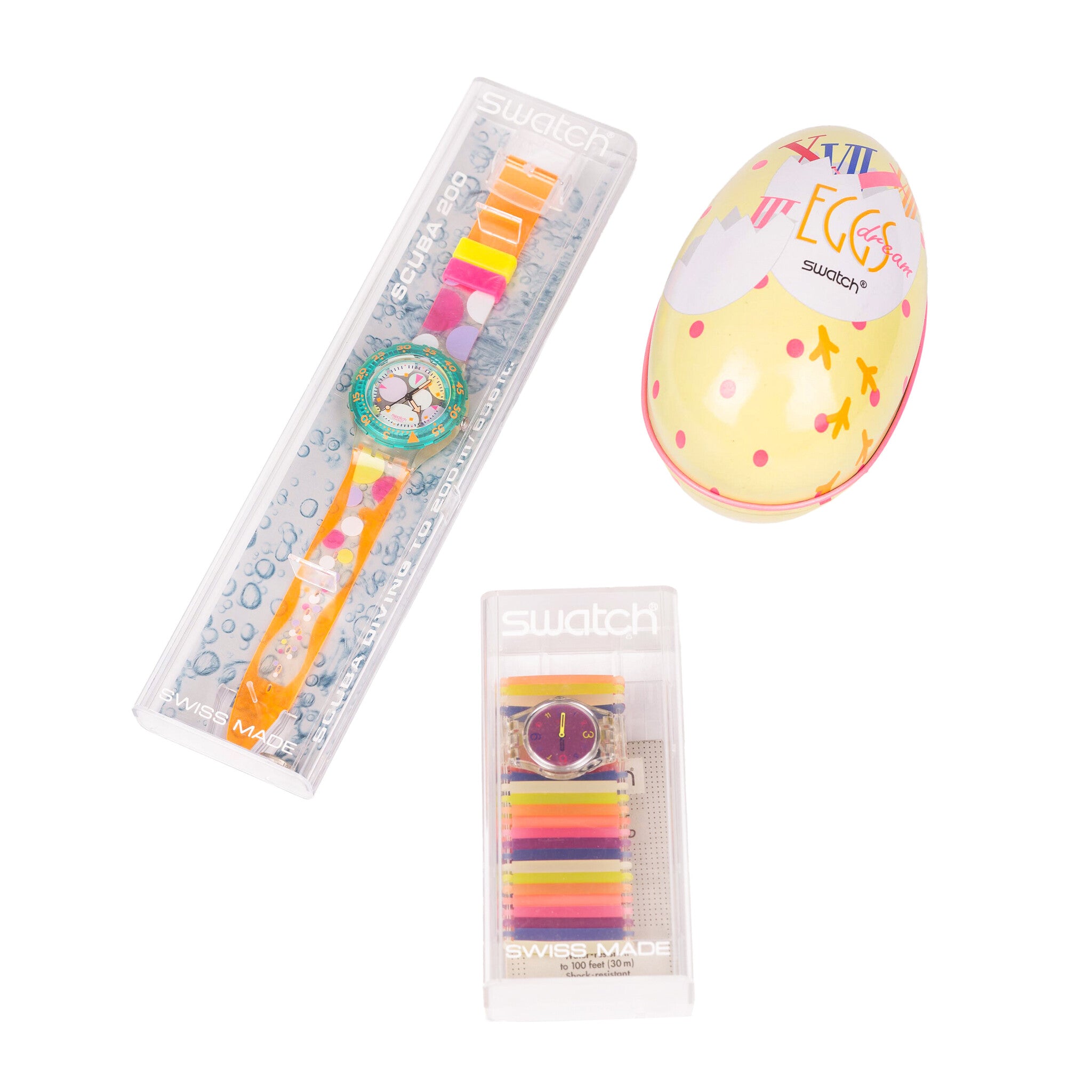 Swatch, 'Sea Grapes', 1992; 'Eggs Dream' 1994 en 'Tropical Heat', 2002