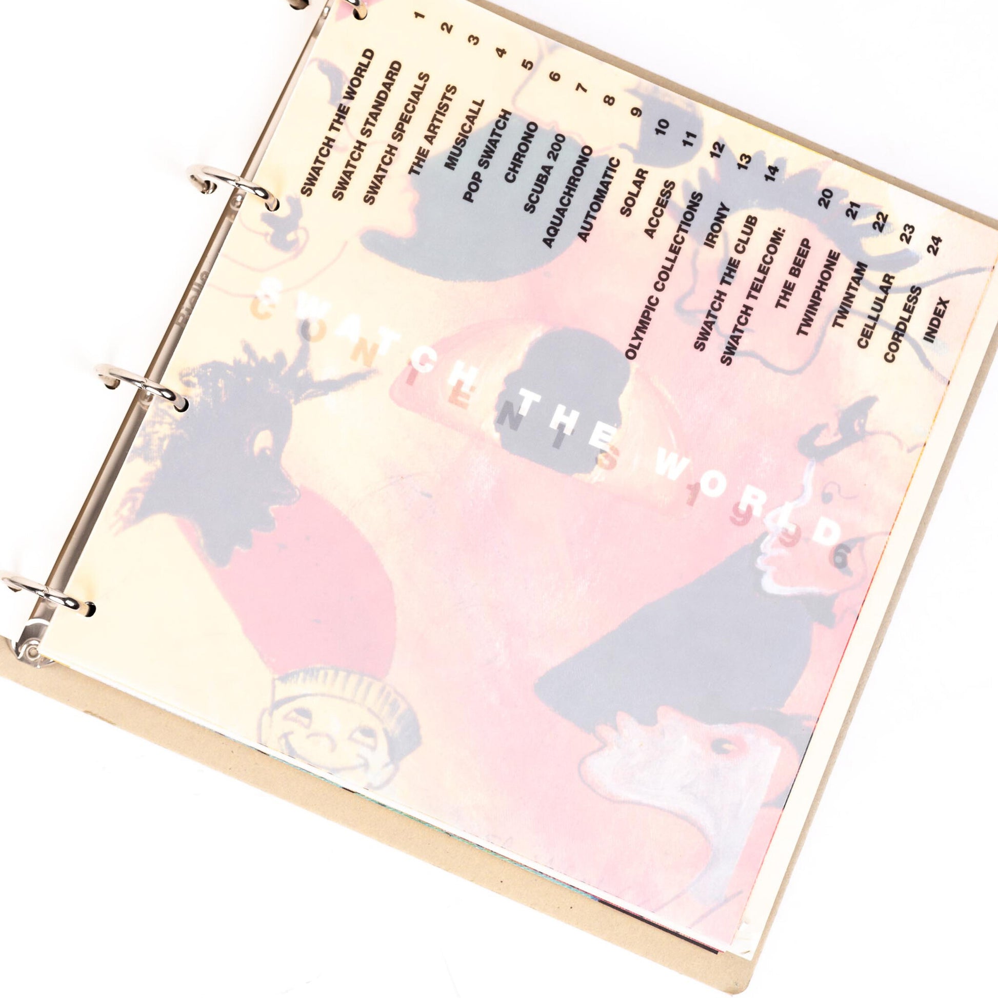 Set van twee catalogi Swatch Catalogus 1983 - 1992, Swatch Catalogus 1995 -1997 met vijf Swatch pins-4