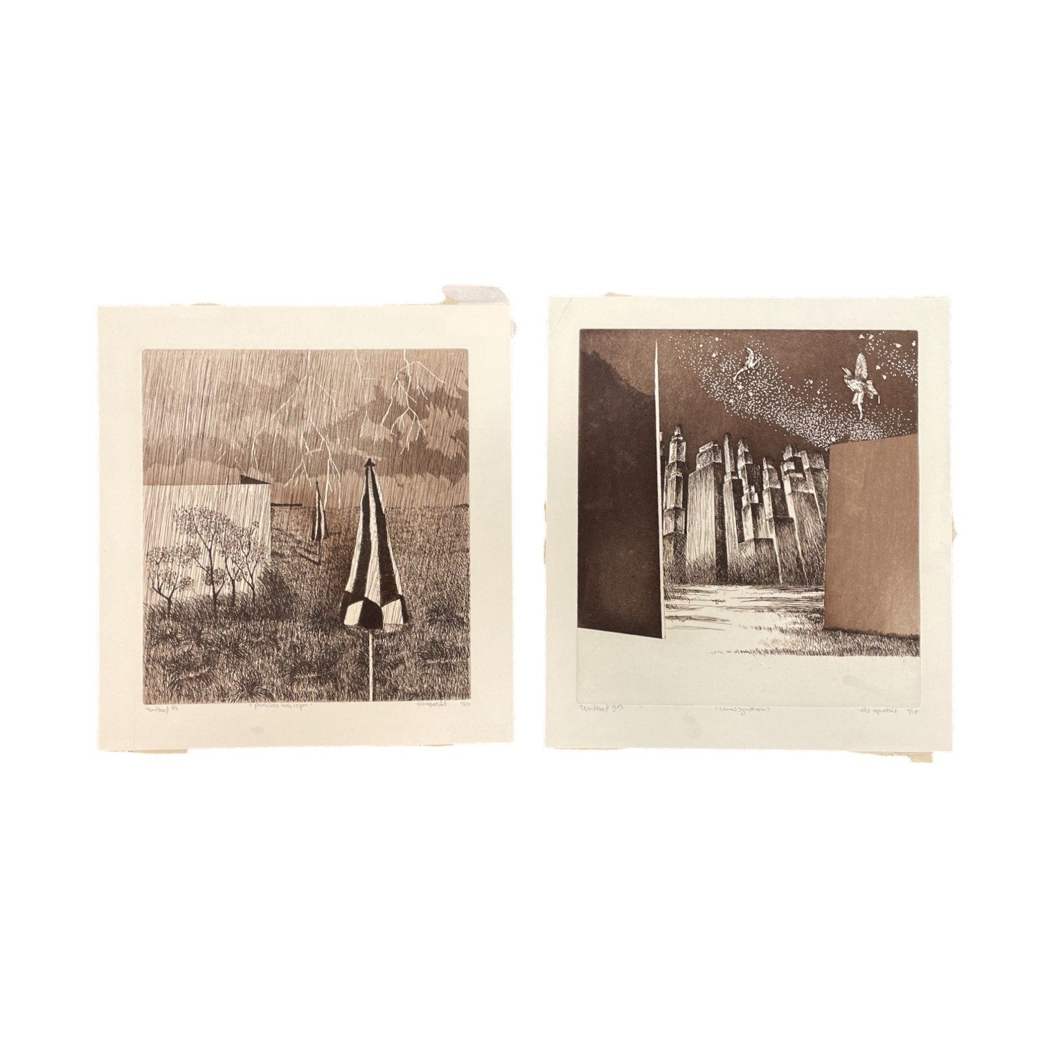 Dick ten Haaf, 'I'carussyndroom', 1983; 'Parasols in de regen', 1984-1