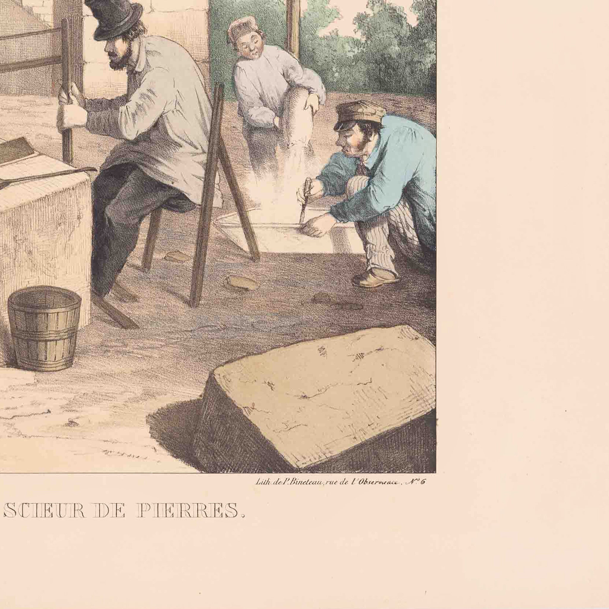 Prent 'Le maçon; le tailleur et le scieur de pierres', ca. 1840-zoom-4