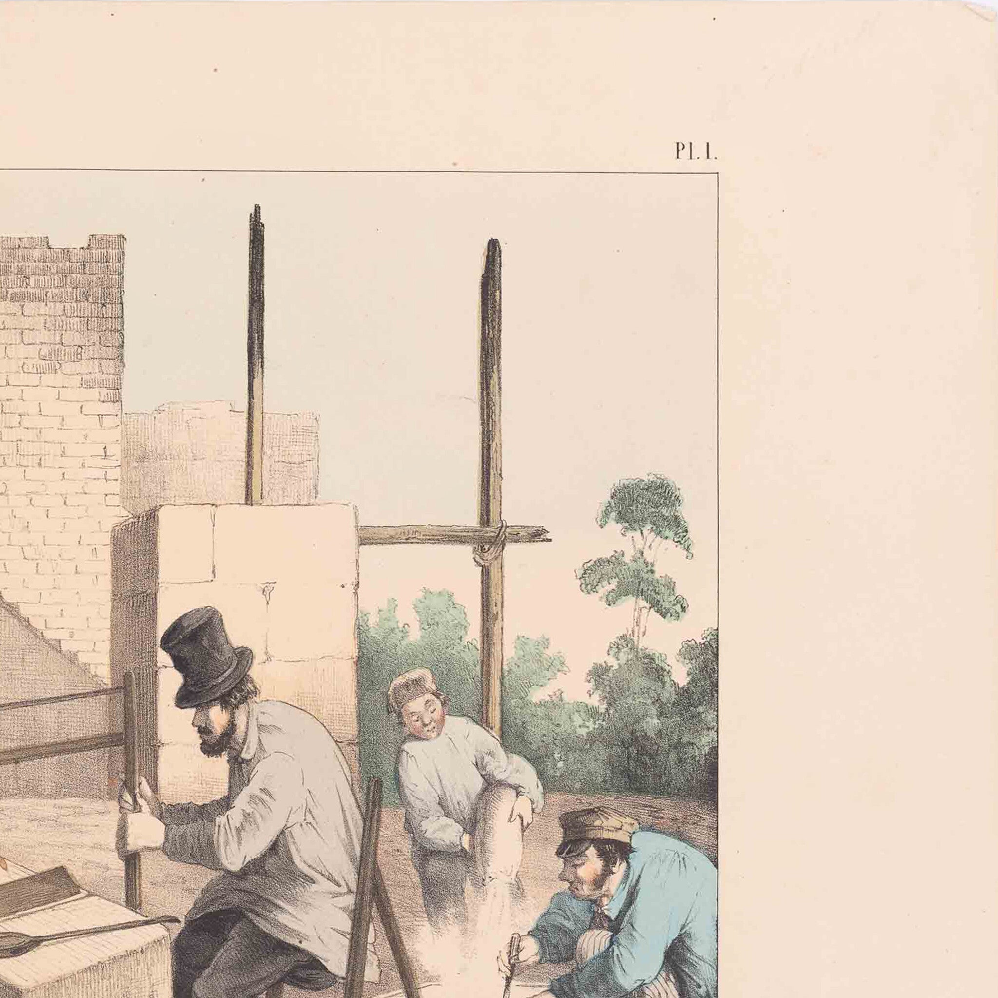 Prent 'Le maçon; le tailleur et le scieur de pierres', ca. 1840-zoom-6