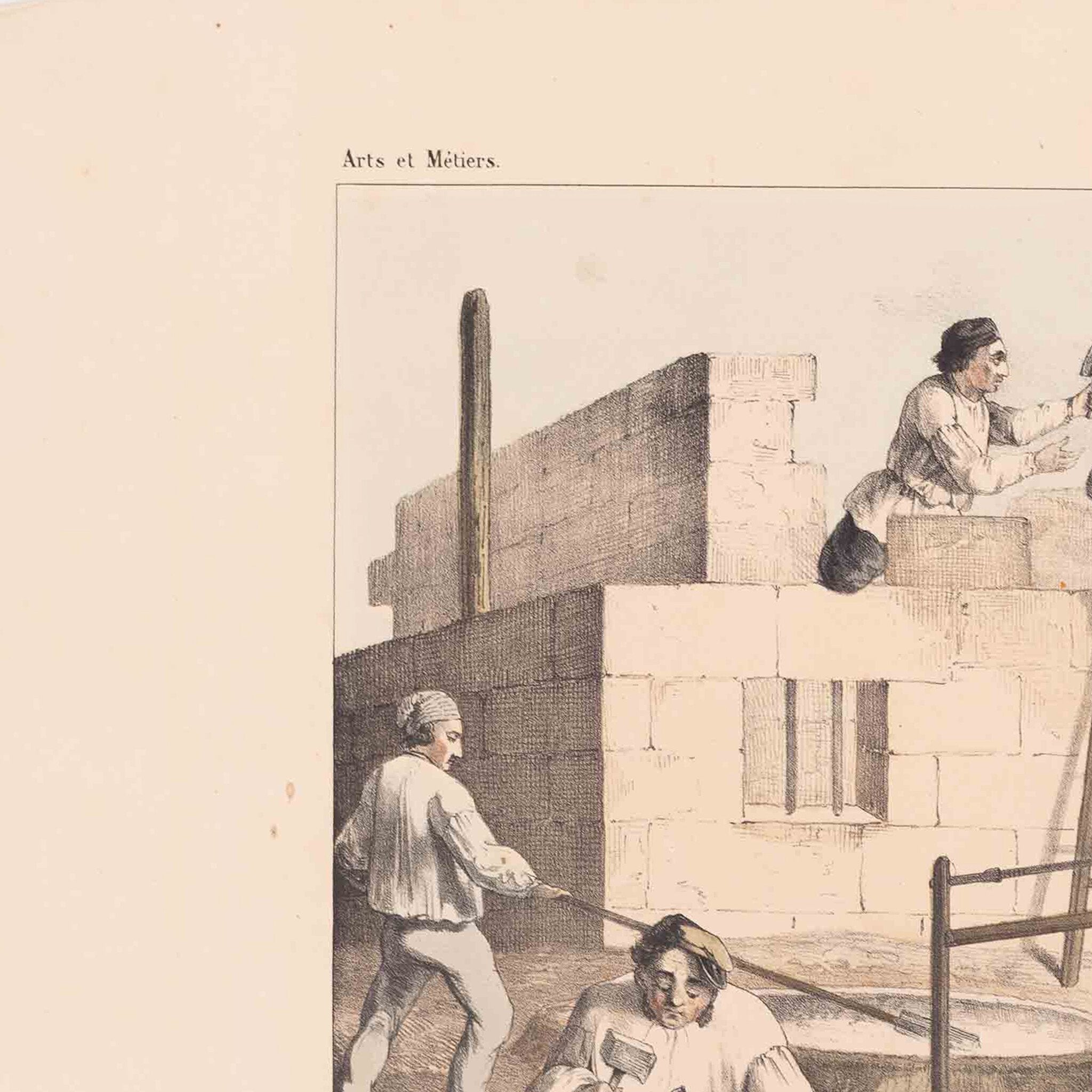 Prent 'Le maçon; le tailleur et le scieur de pierres', ca. 1840-zoom-5