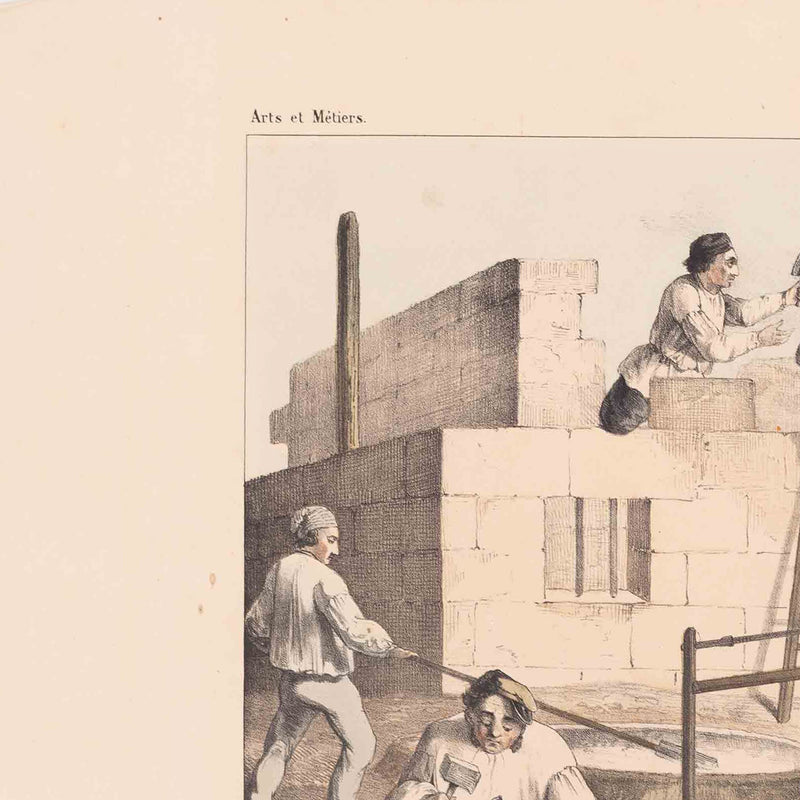 Prent 'Le maçon; le tailleur et le scieur de pierres', ca. 1840-zoom-