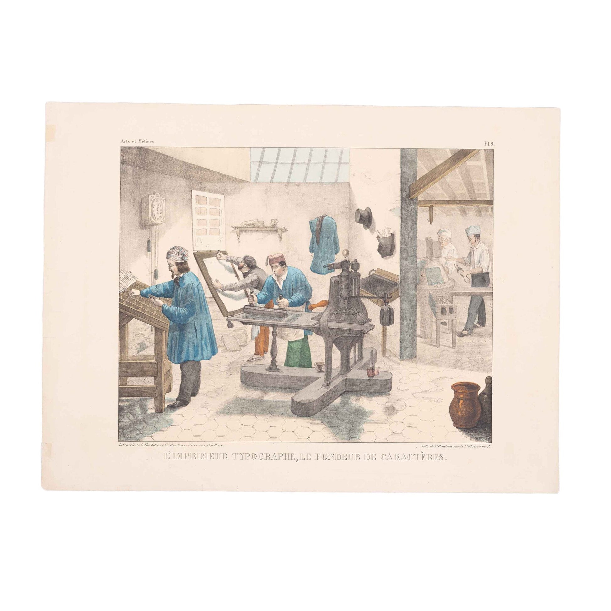 Prent 'L'imprimeur typographe, le fondeur de caractères', ca. 1840-1