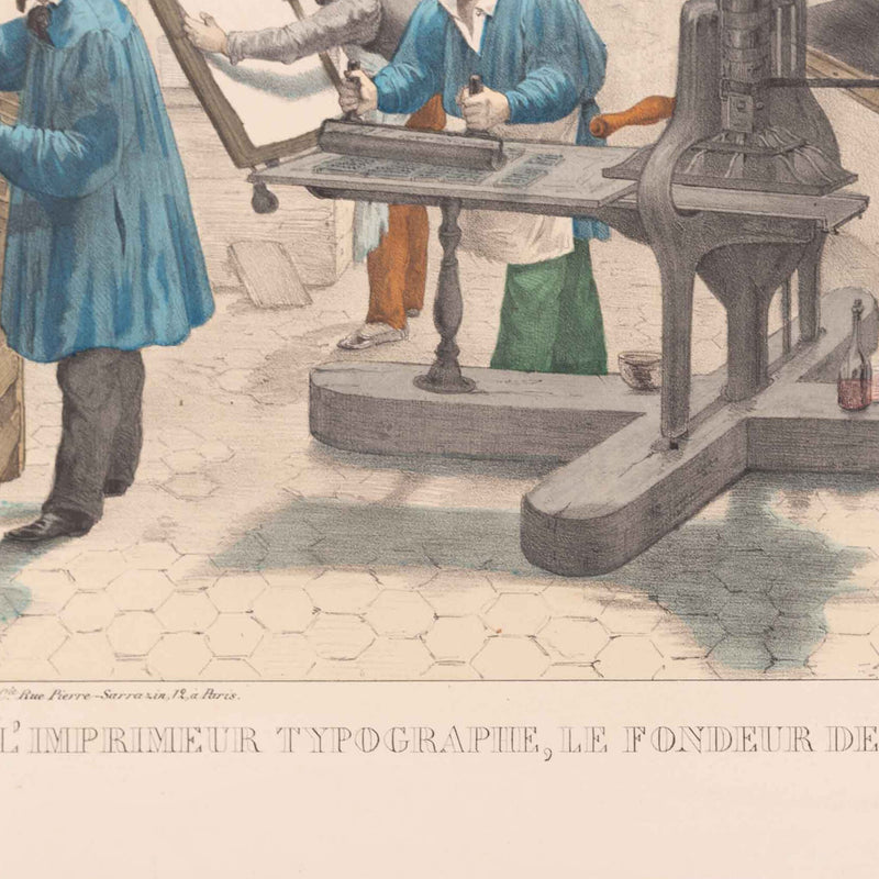 Prent 'L'imprimeur typographe, le fondeur de caractères', ca. 1840-zoom-