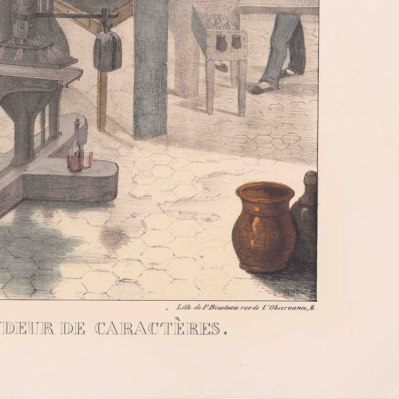 Prent 'L'imprimeur typographe, le fondeur de caractères', ca. 1840-zoom-