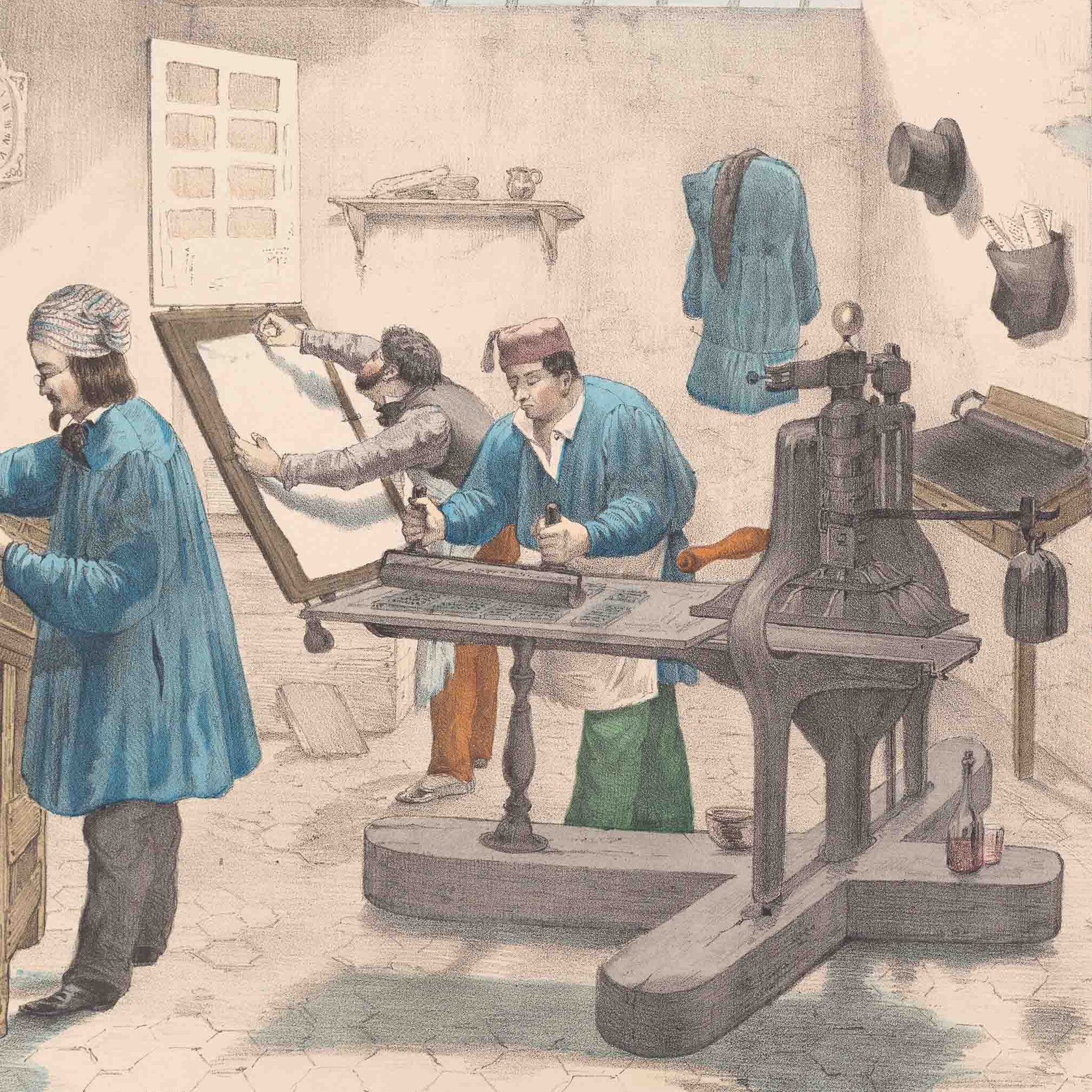 Prent 'L'imprimeur typographe, le fondeur de caractères', ca. 1840