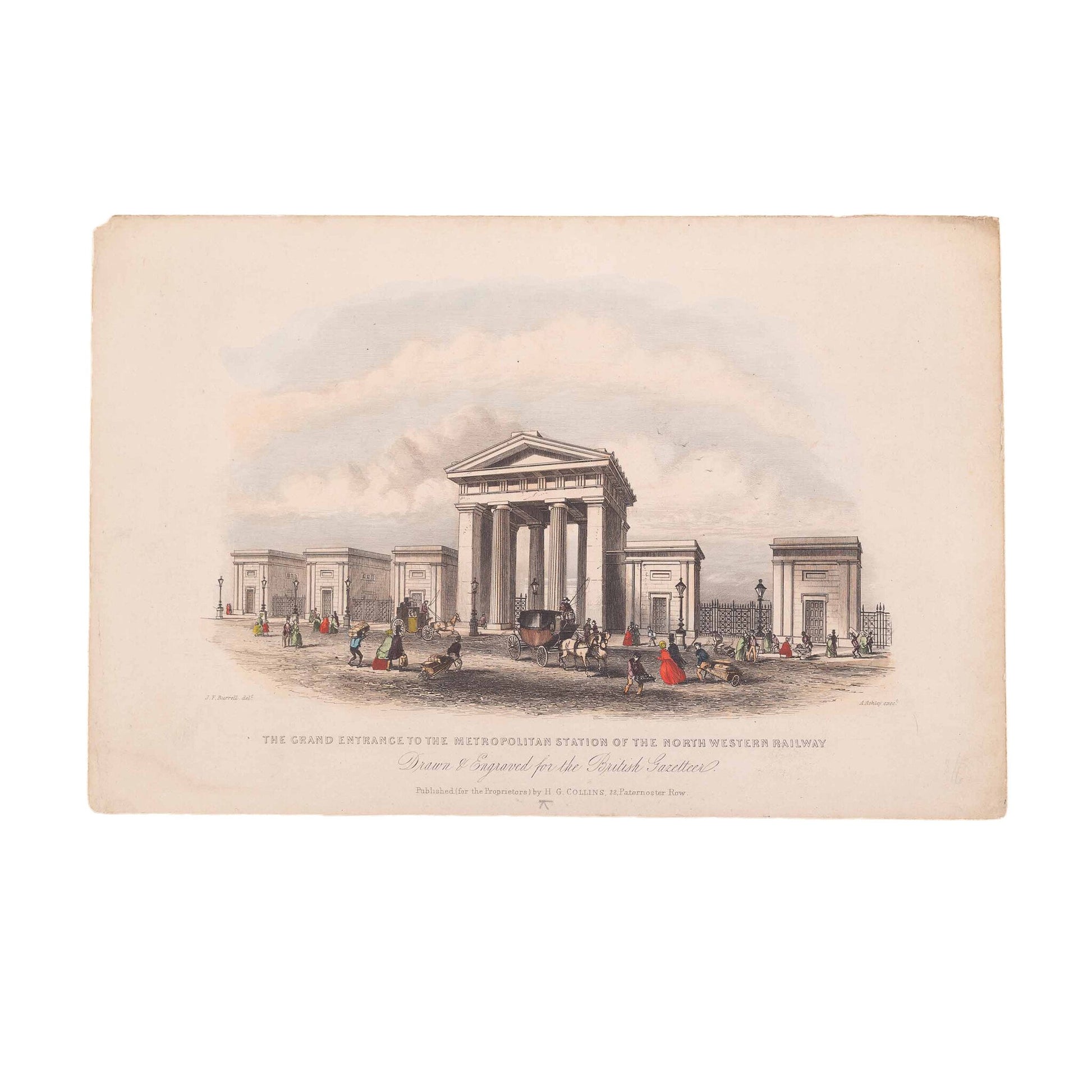 Prent 'The Grand Entrance to the Metropolitan Station of the North Western Railway', ca. 1840-1