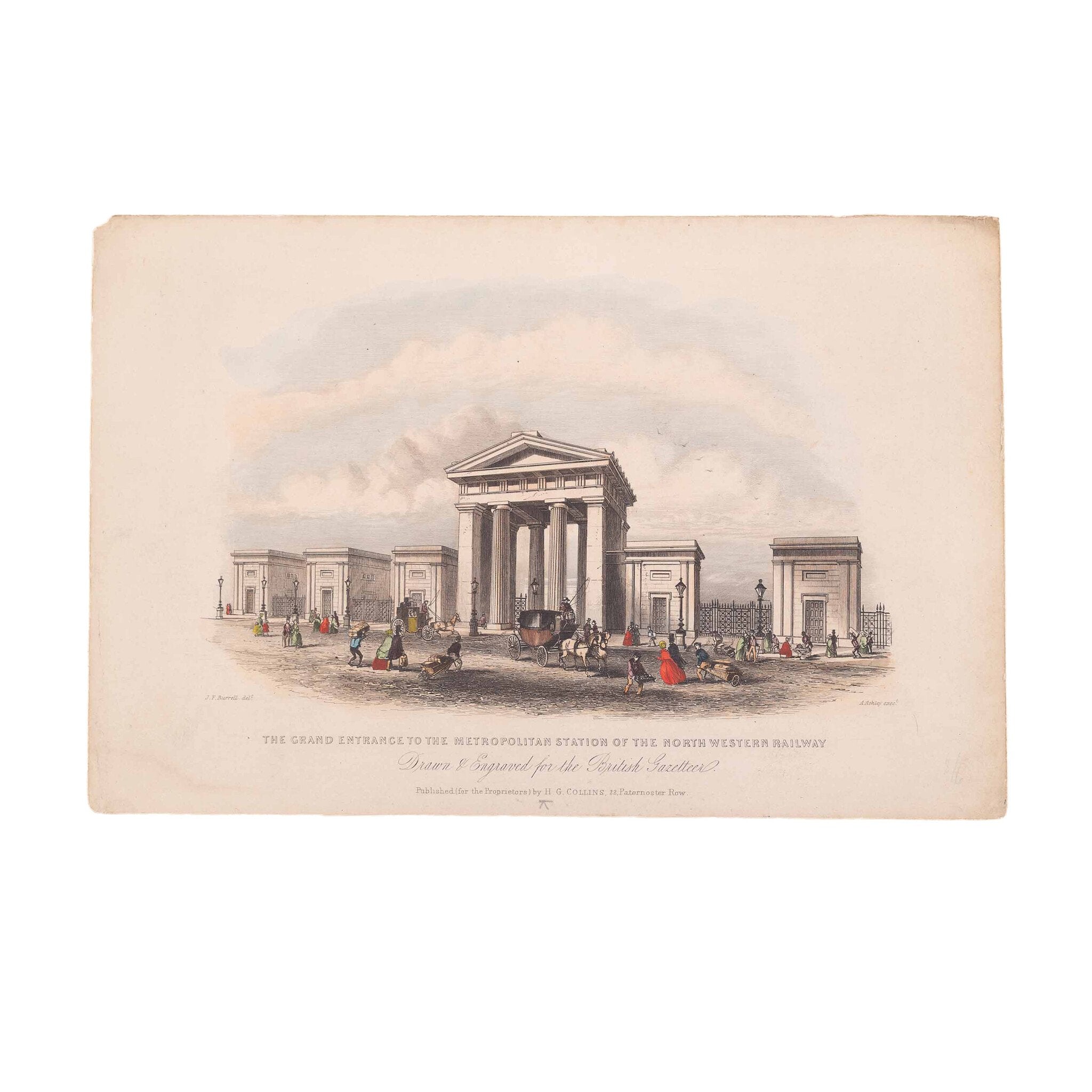 Prent 'The Grand Entrance to the Metropolitan Station of the North Western Railway', ca. 1840-zoom-1