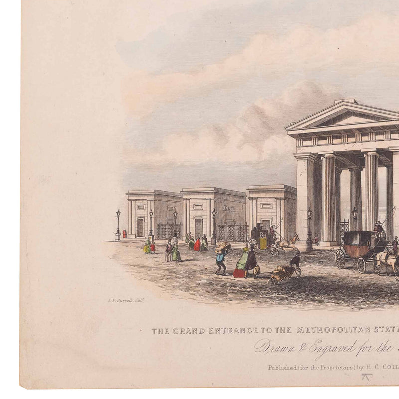 Prent 'The Grand Entrance to the Metropolitan Station of the North Western Railway', ca. 1840-zoom-