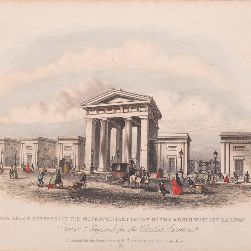 Prent 'The Grand Entrance to the Metropolitan Station of the North Western Railway', ca. 1840-zoom-