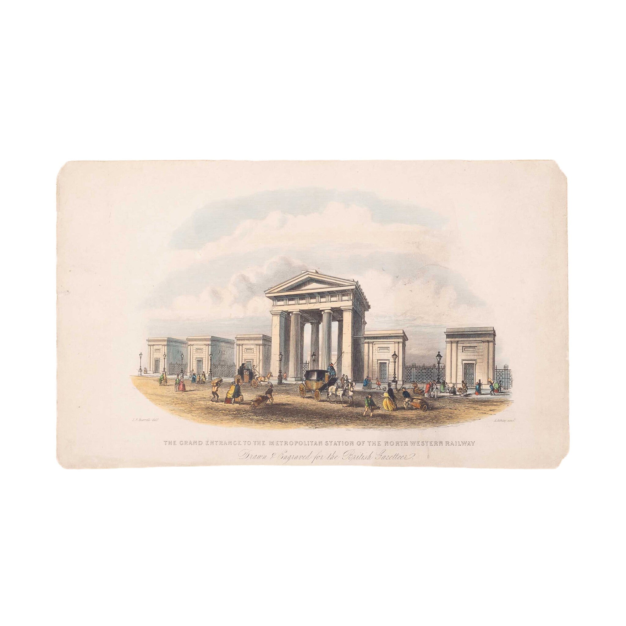 Prent 'The Grand Entrance to the Metropolitan Station of the North Western Railway', ca. 1840-zoom-1