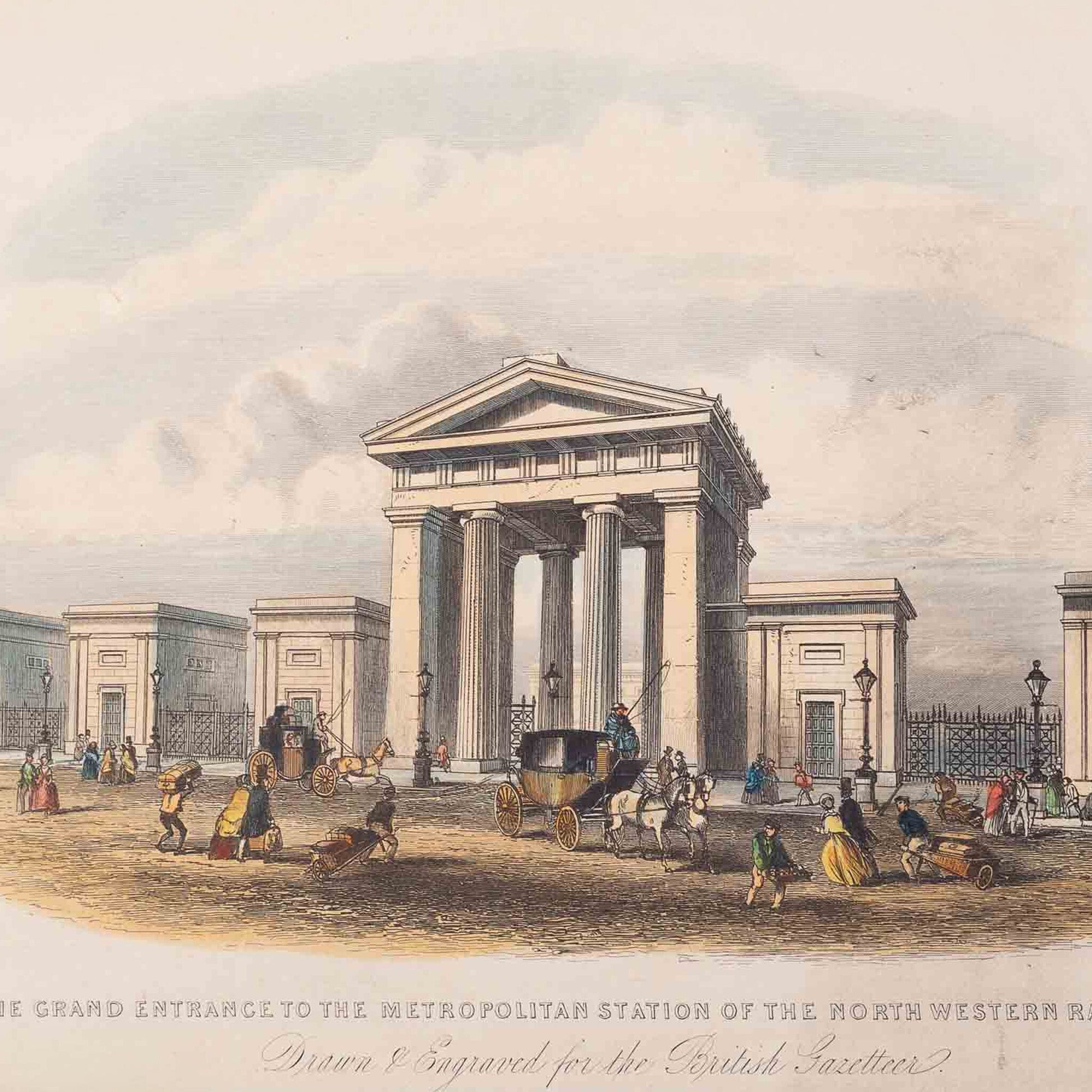 Prent 'The Grand Entrance to the Metropolitan Station of the North Western Railway', ca. 1840-2