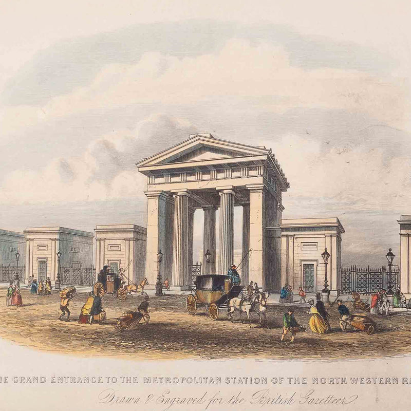 Prent 'The Grand Entrance to the Metropolitan Station of the North Western Railway', ca. 1840-zoom-