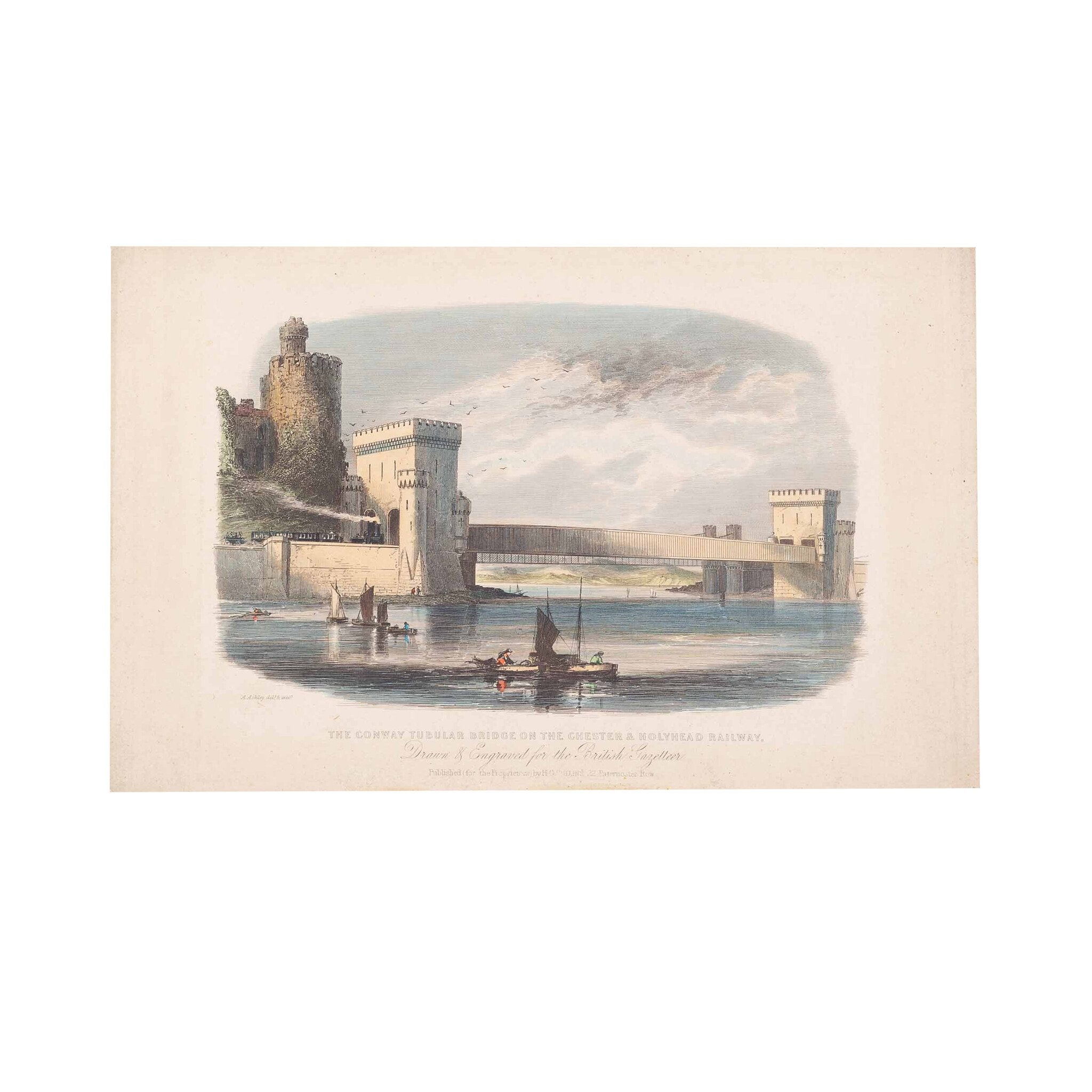 Prent 'The Convay Tubular Bridge on the Chester & Holyhead Railway', 1851-zoom-1