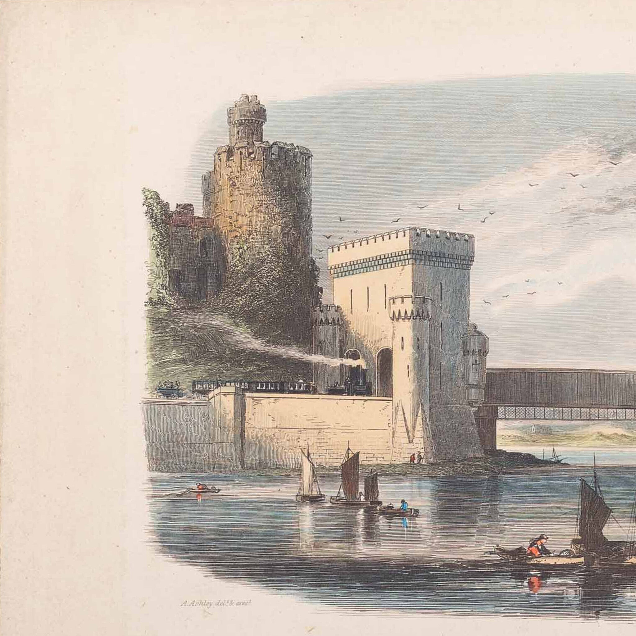 Prent 'The Convay Tubular Bridge on the Chester & Holyhead Railway', 1851-zoom-4