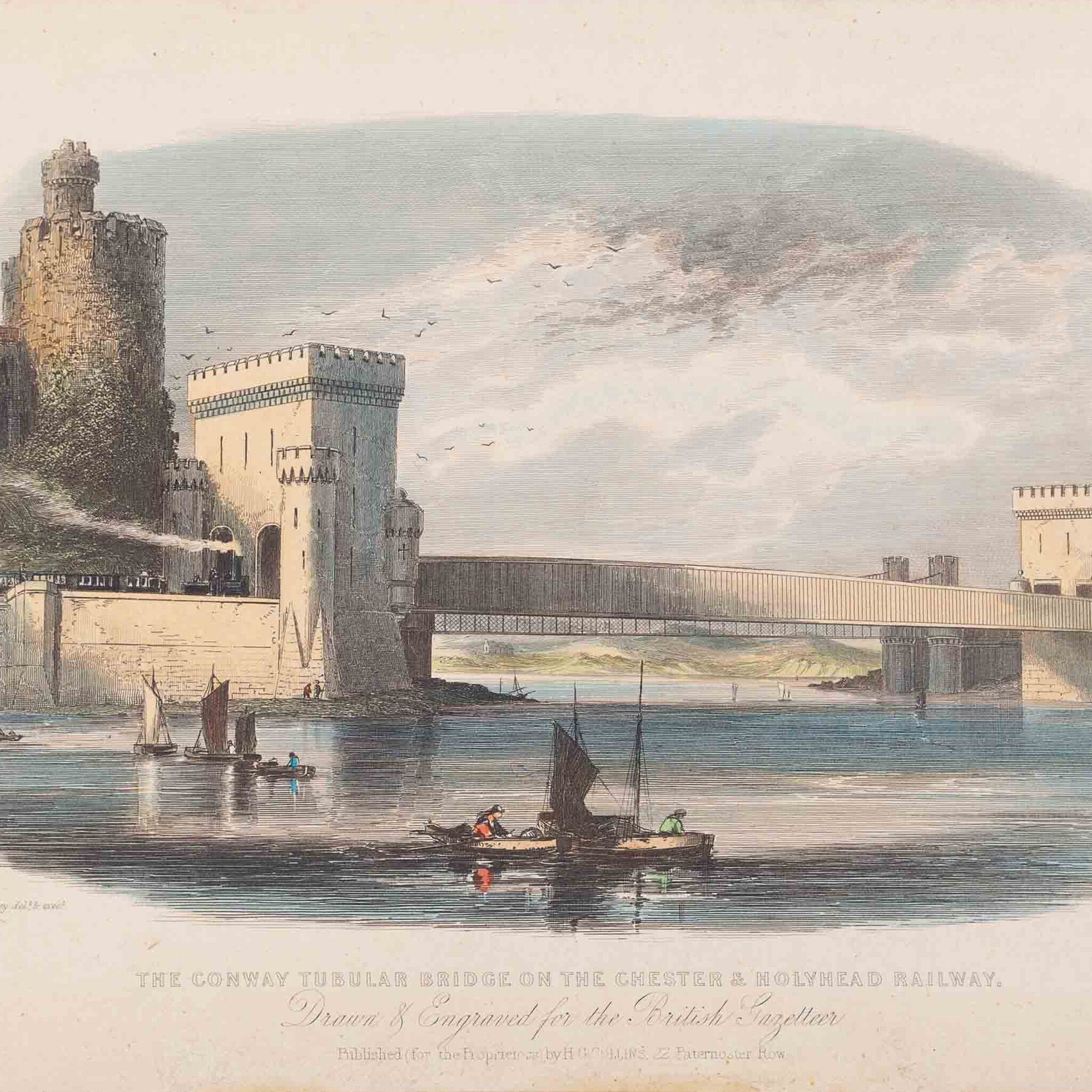 Prent 'The Convay Tubular Bridge on the Chester & Holyhead Railway', 1851