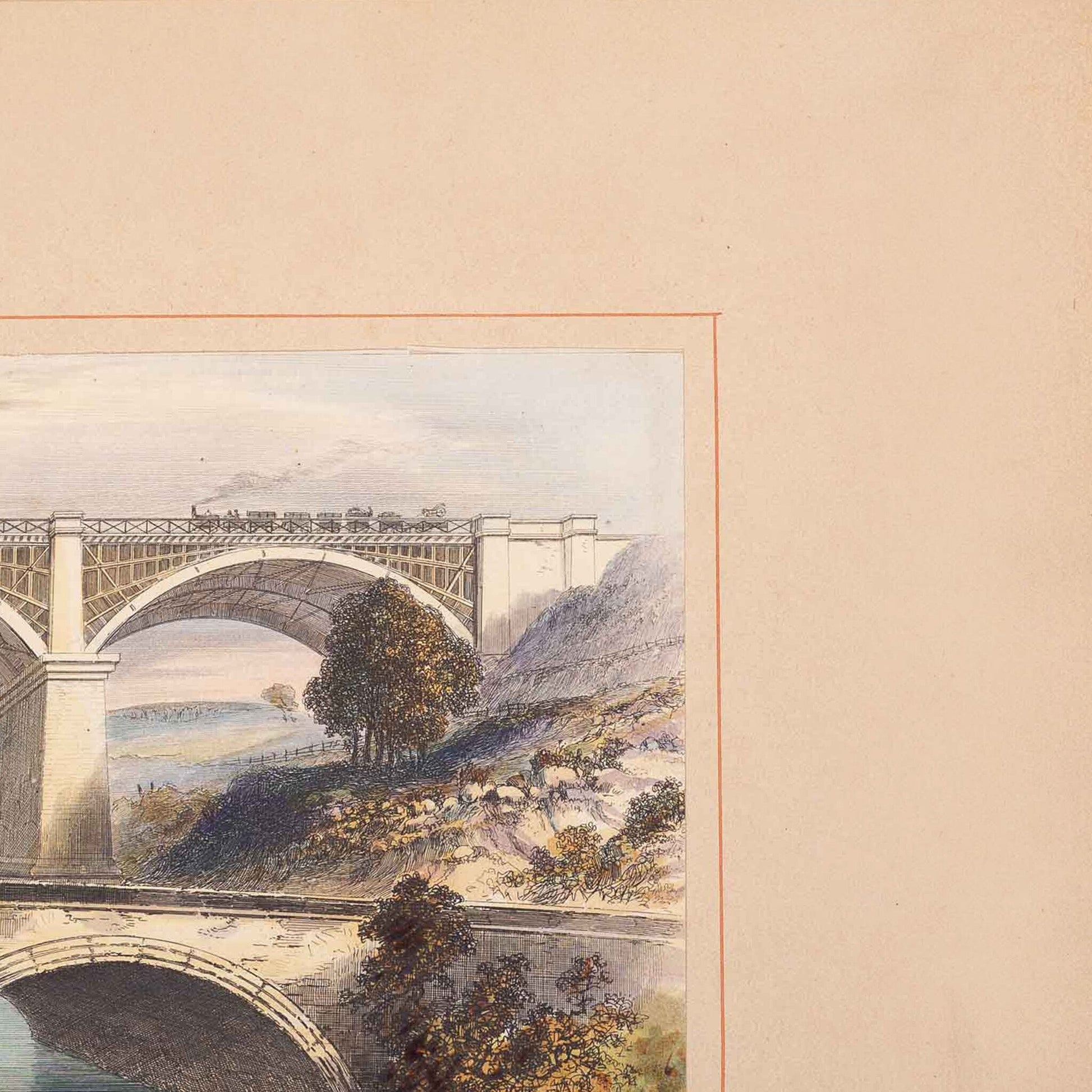 Prent landschap met spoorbrug-4