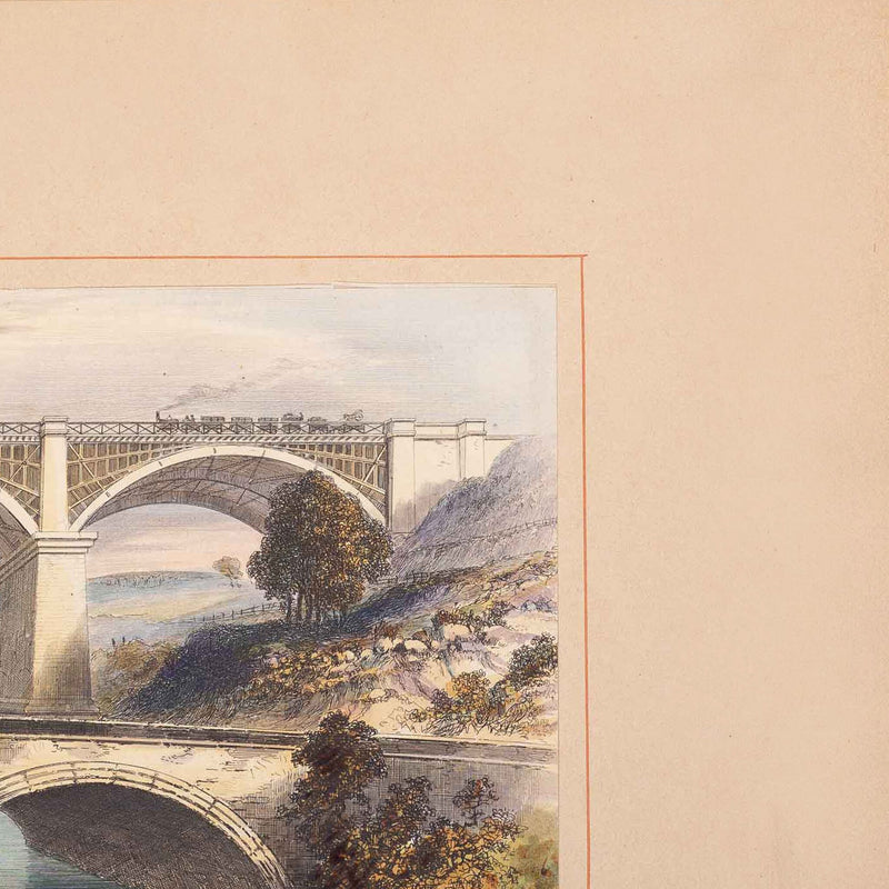 Prent landschap met spoorbrug-zoom-