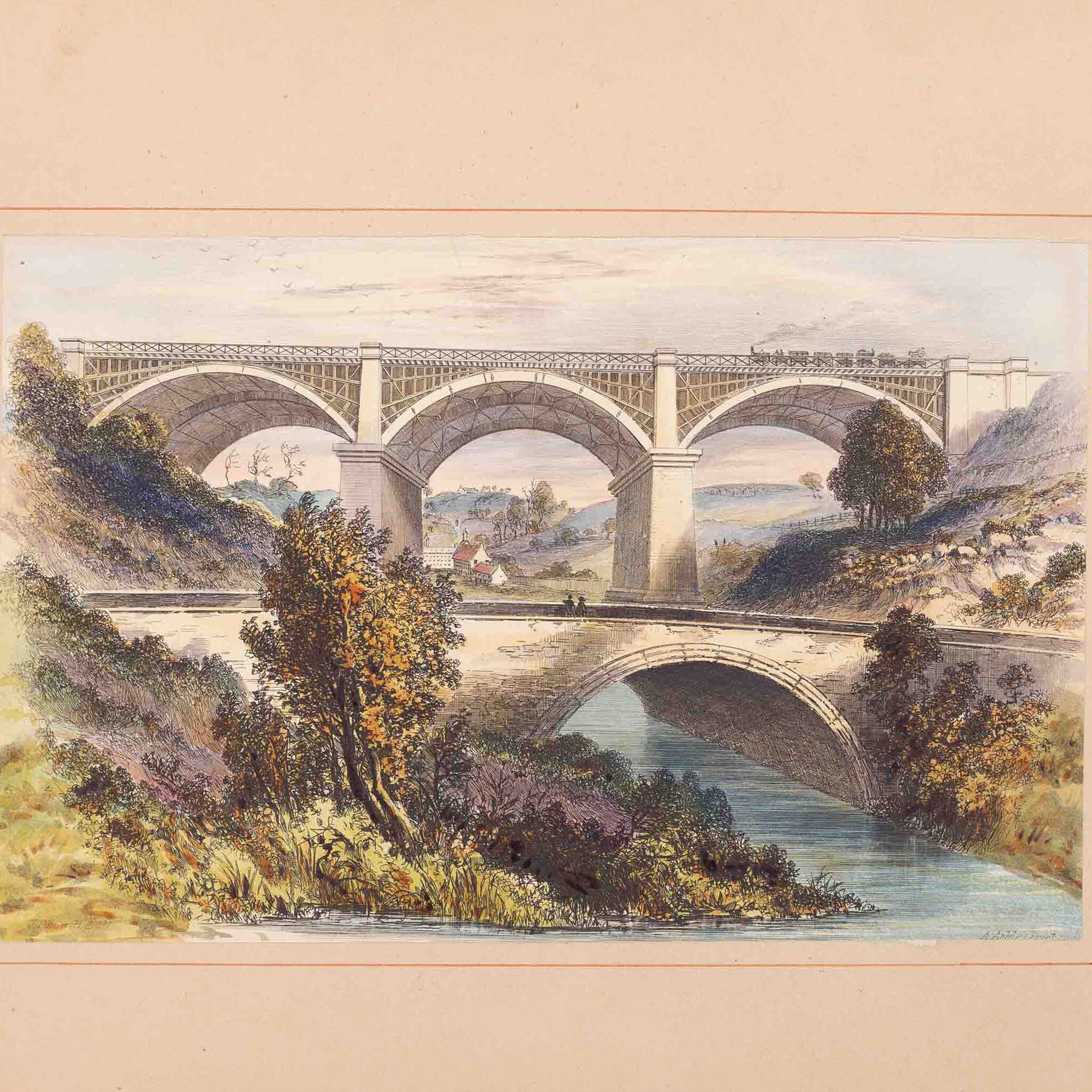 Prent landschap met spoorbrug-zoom-6