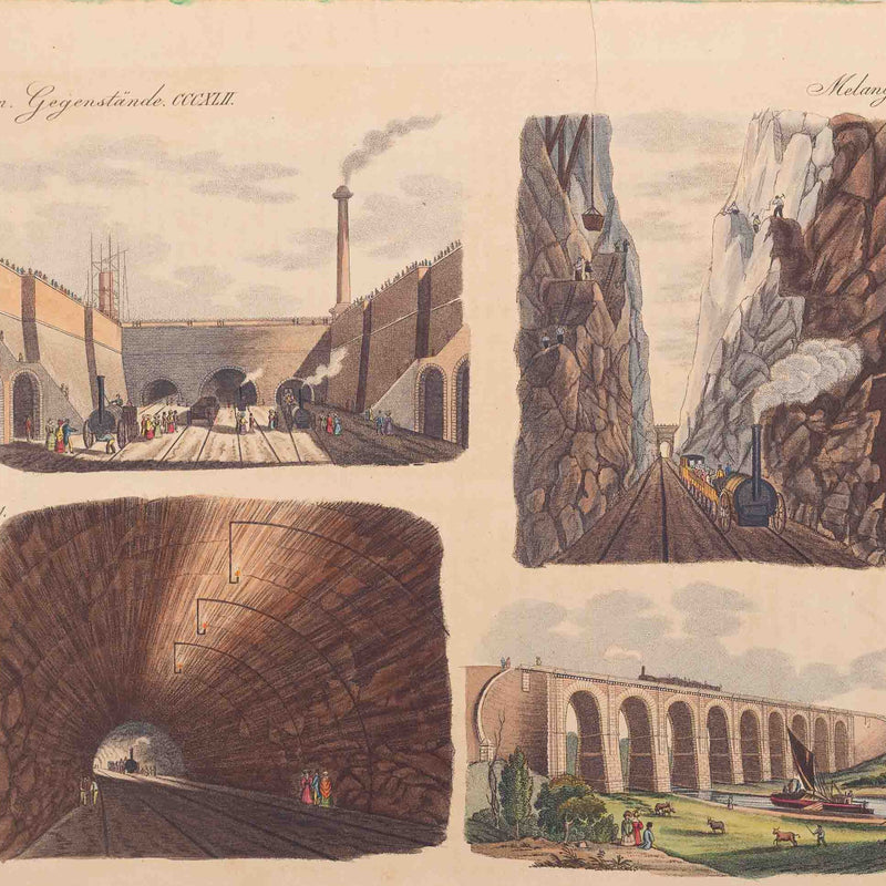 Prent met Franse pagina over 'The Liverpool and Manchester Railway', 19e eeuw-zoom-