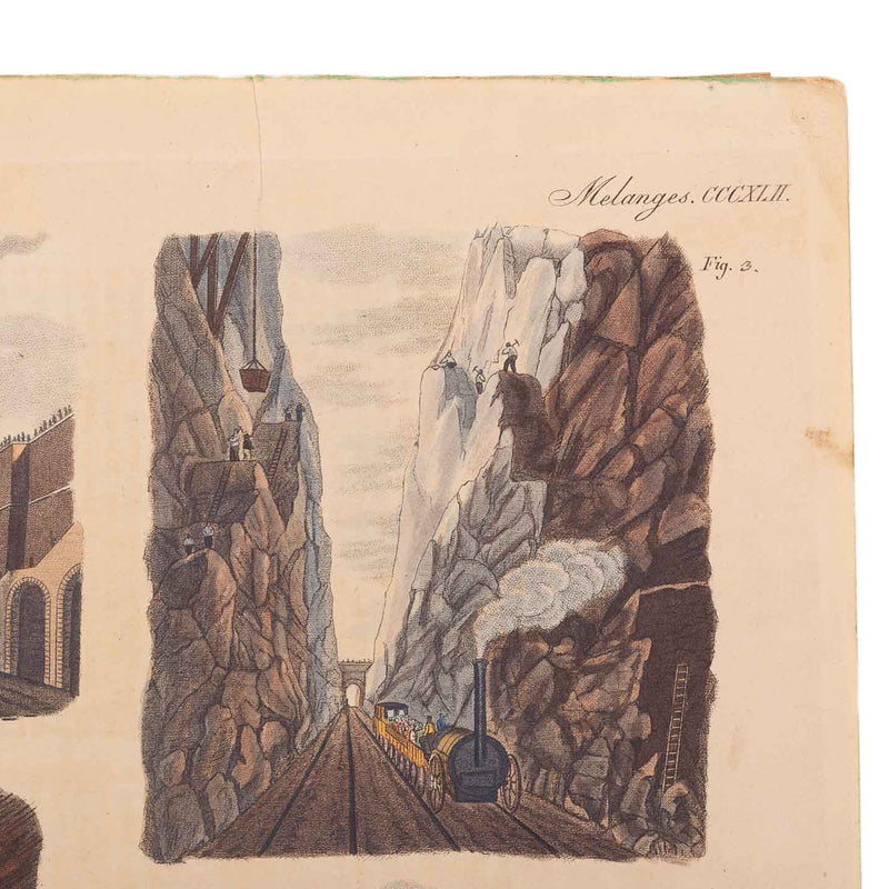 Prent met Franse pagina over 'The Liverpool and Manchester Railway', 19e eeuw-zoom-
