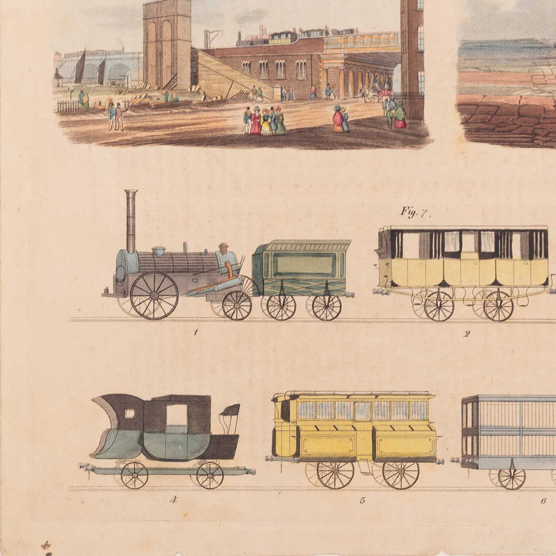 Prent met Duitse pagina over 'The Liverpool and Manchester Railway', 19e eeuw-zoom-