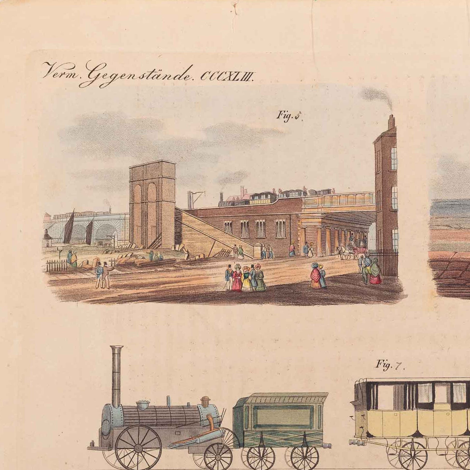 Prent met Duitse pagina over 'The Liverpool and Manchester Railway', 19e eeuw-4