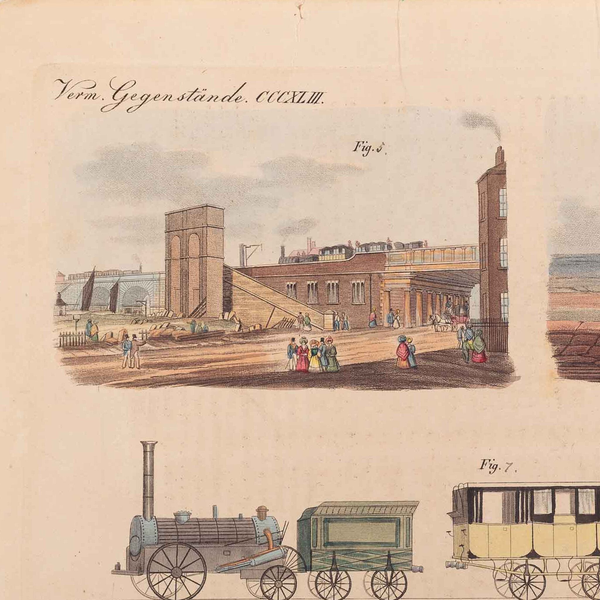 Prent met Duitse pagina over 'The Liverpool and Manchester Railway', 19e eeuw-zoom-4
