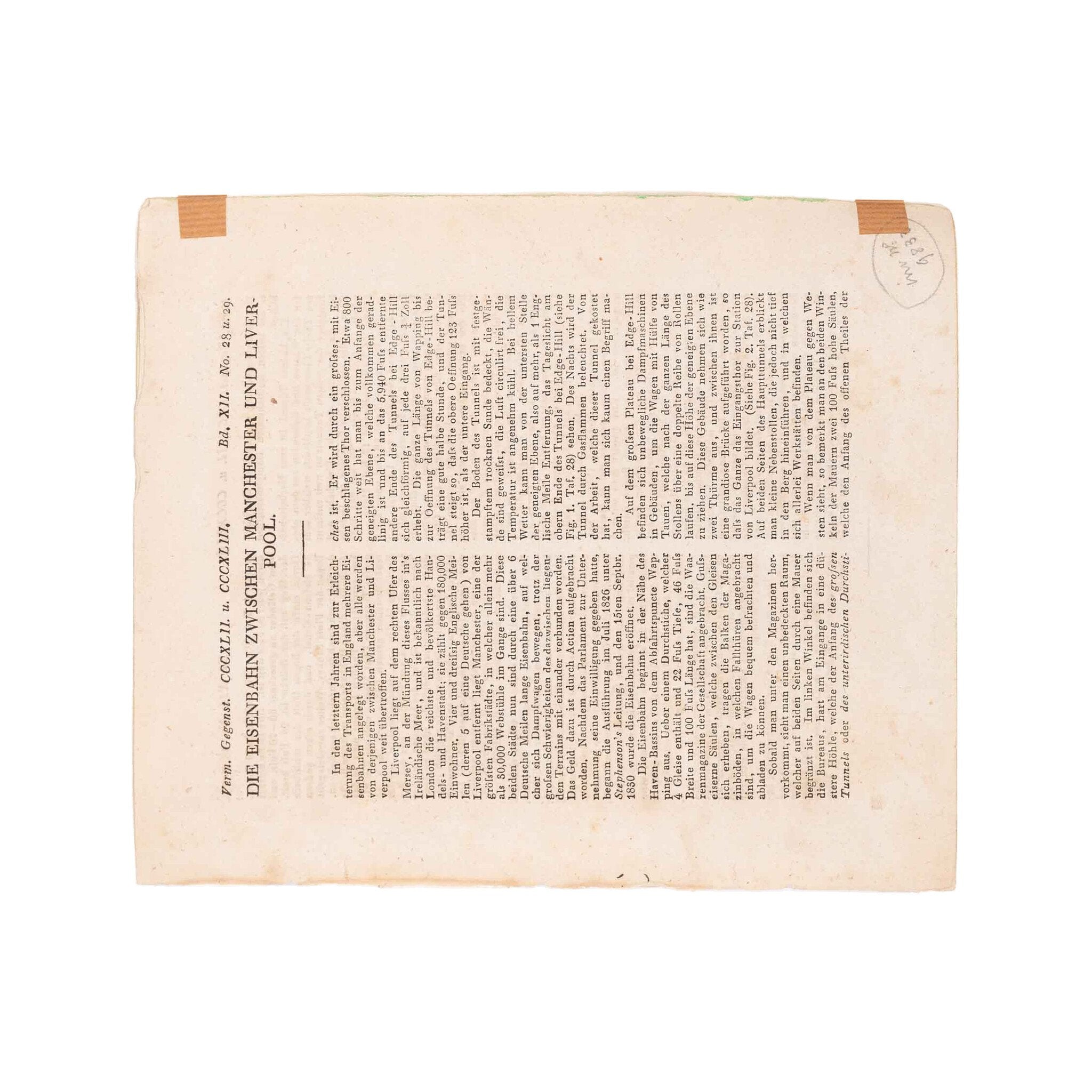 Prent met Duitse pagina over 'The Liverpool and Manchester Railway', 19e eeuw-zoom-6