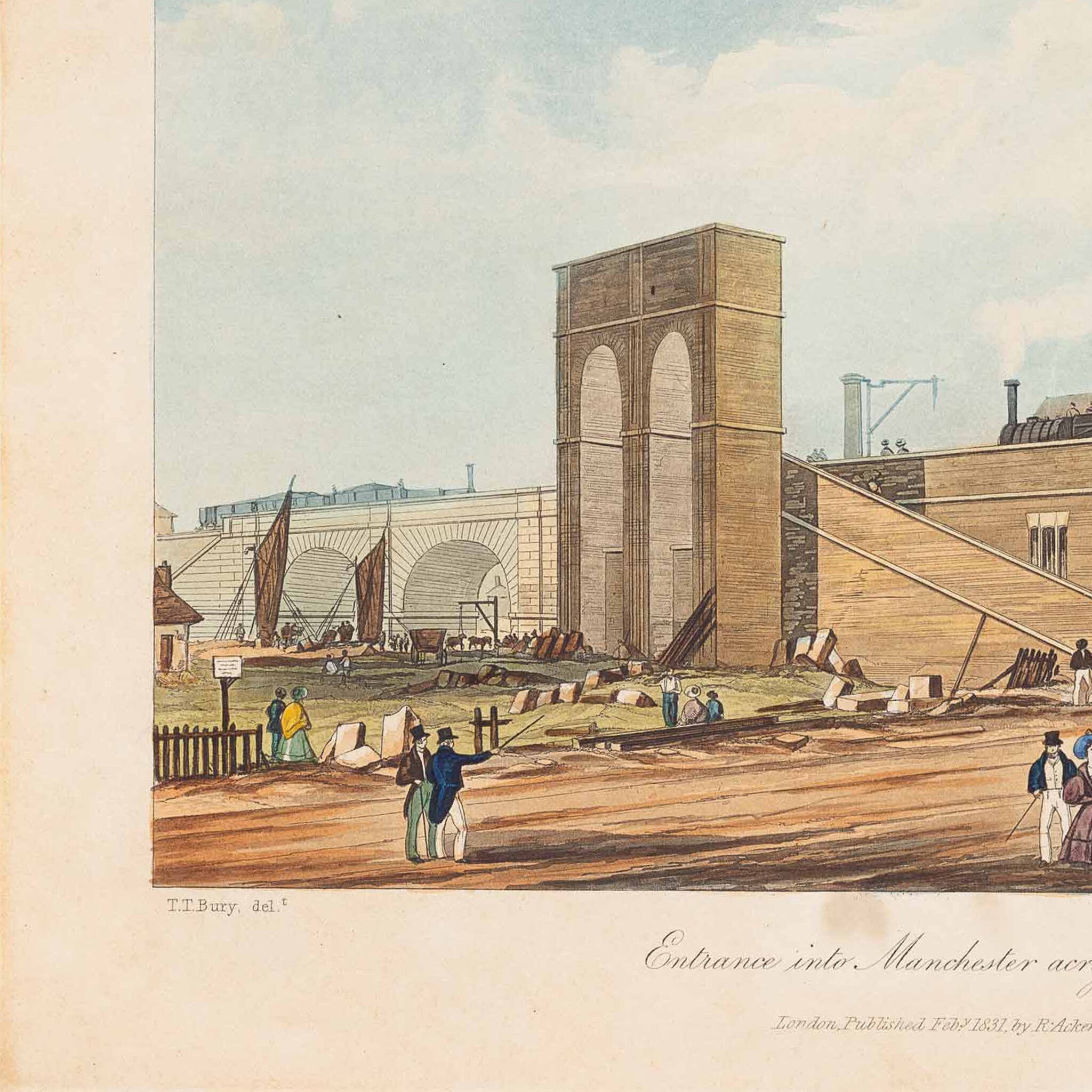 Prent 'Entrance into Manchester across Water Street', published 1831