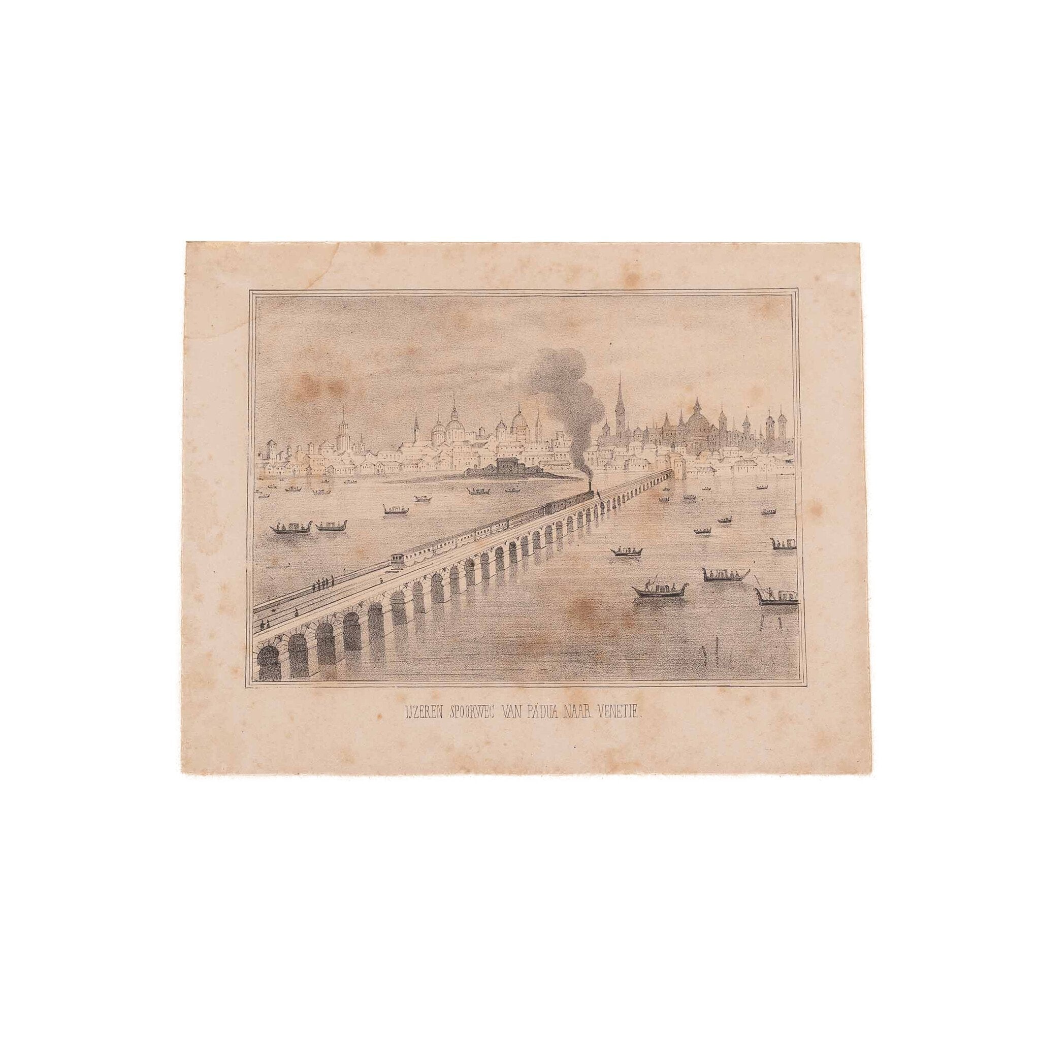Twee prenten van een spoorwegbrug in Venetië-zoom-3