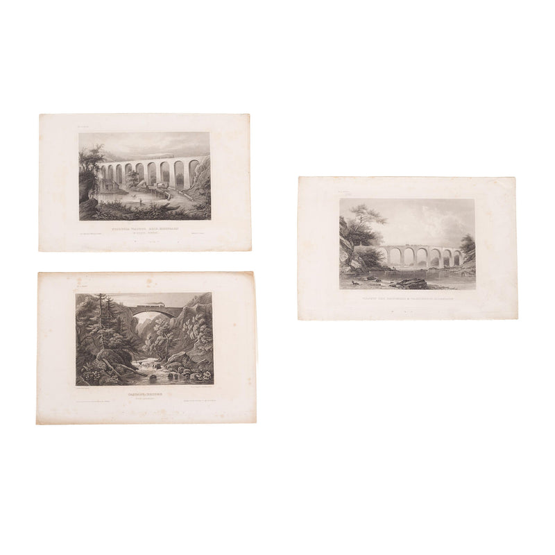 Drie prenten van een spoorwegbrug in Amerika, ca. 1838, 1848, 1850-zoom-