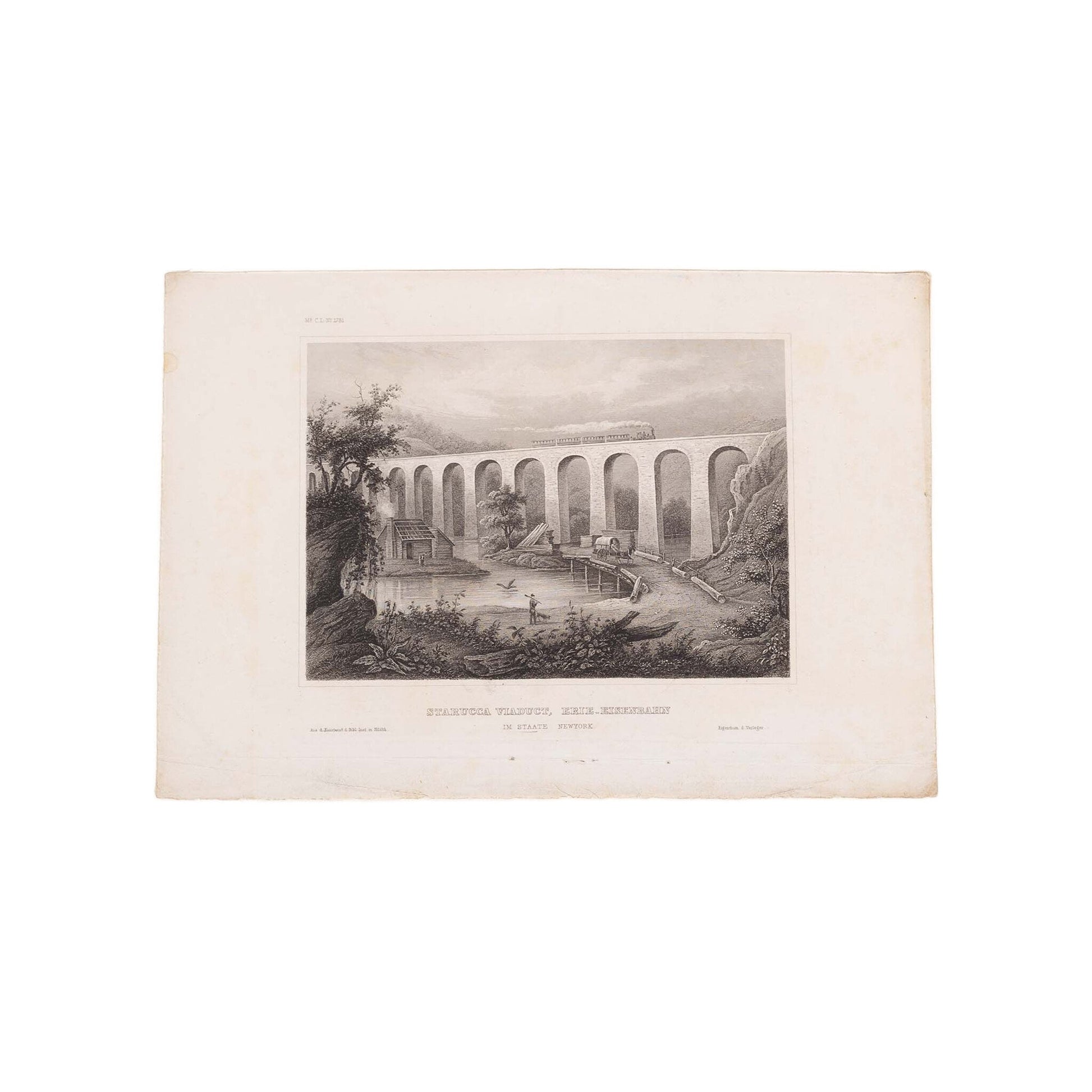 Drie prenten van een spoorwegbrug in Amerika, ca. 1838, 1848, 1850-3