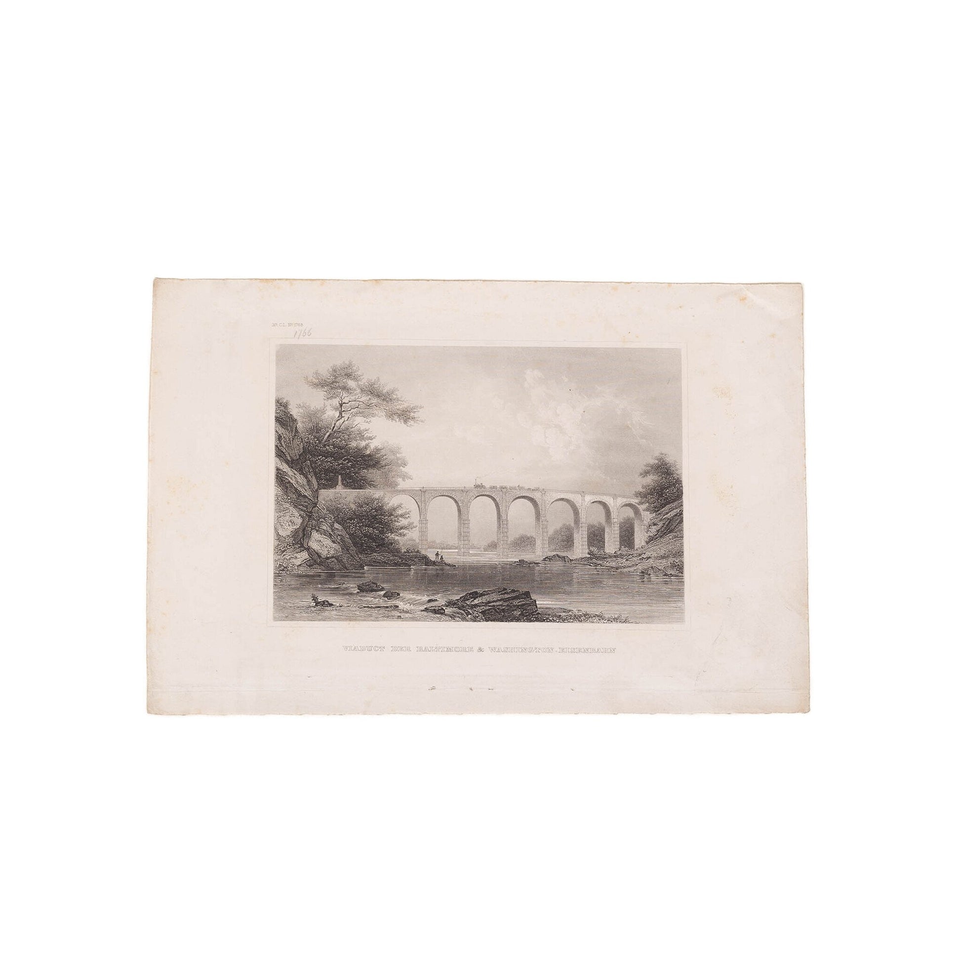 Drie prenten van een spoorwegbrug in Amerika, ca. 1838, 1848, 1850-4