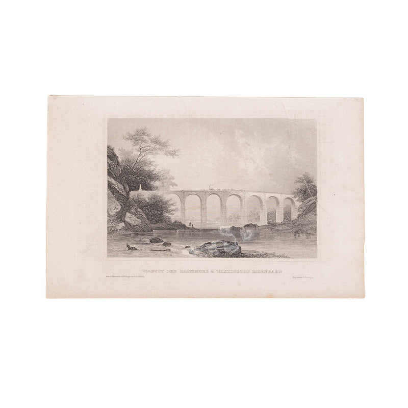 Twee prenten van een spoorwegbrug in Amerika, ca. 1838, 1850-zoom-