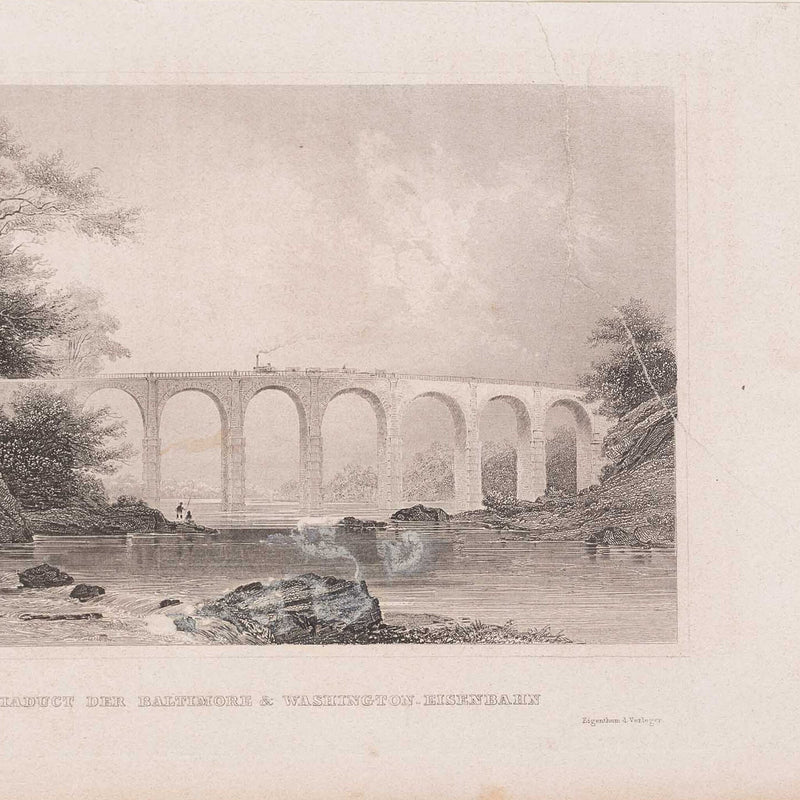 Twee prenten van een spoorwegbrug in Amerika, ca. 1838, 1850-zoom-