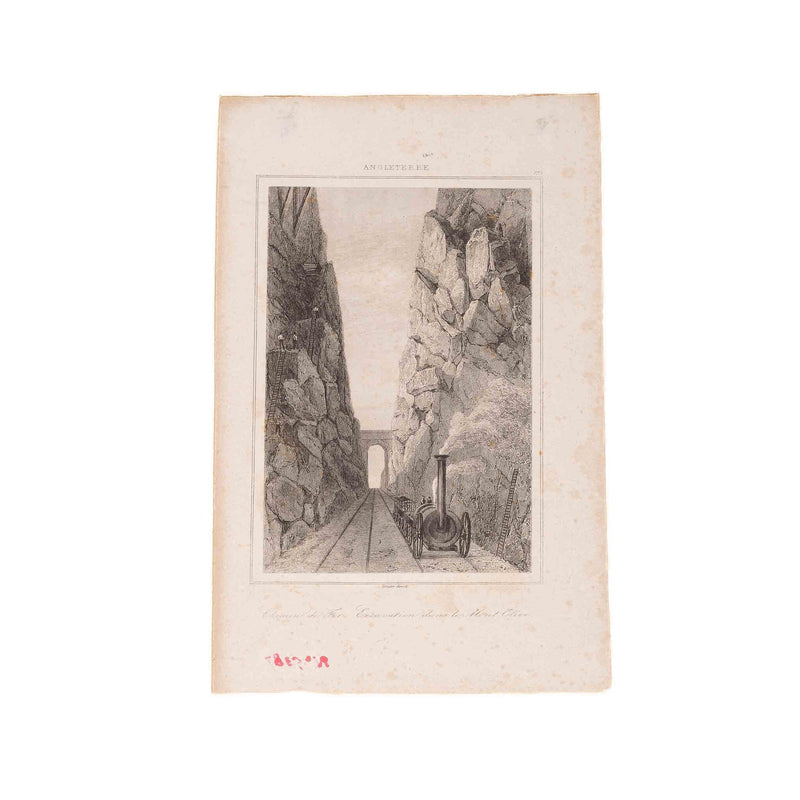 Prent 'Chemin de Fer, Excavation dans le Mont Olive', ca. 1840; Prent 'De Techas-pas in de Cantabrische Pyreneën, ca. 1850-zoom-