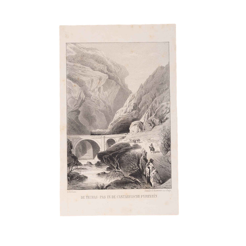 Prent 'Chemin de Fer, Excavation dans le Mont Olive', ca. 1840; Prent 'De Techas-pas in de Cantabrische Pyreneën, ca. 1850-zoom-
