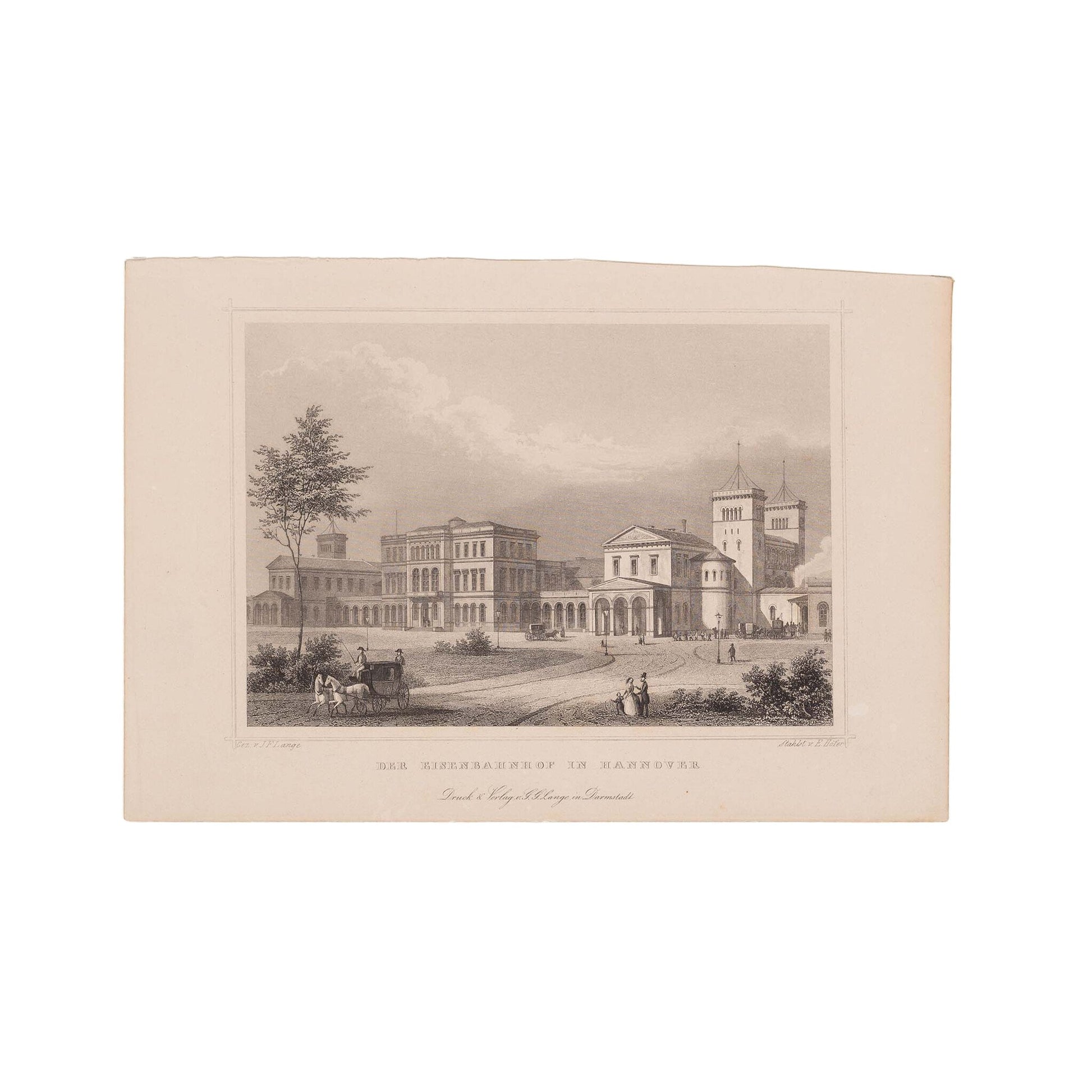 Drie prenten van een treinstation in Duitsland; ca. 1850, 1860-2