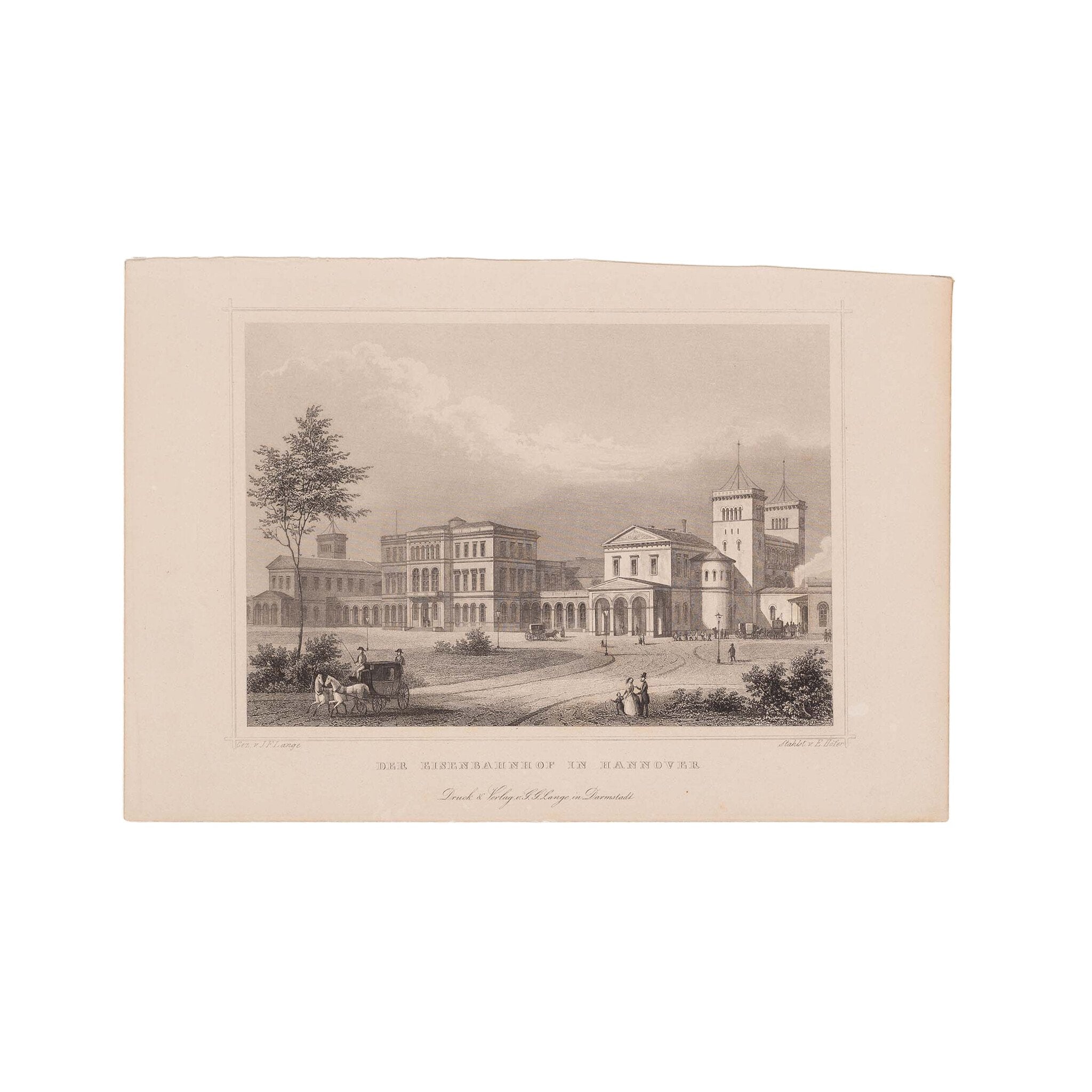 Drie prenten van een treinstation in Duitsland; ca. 1850, 1860-zoom-2