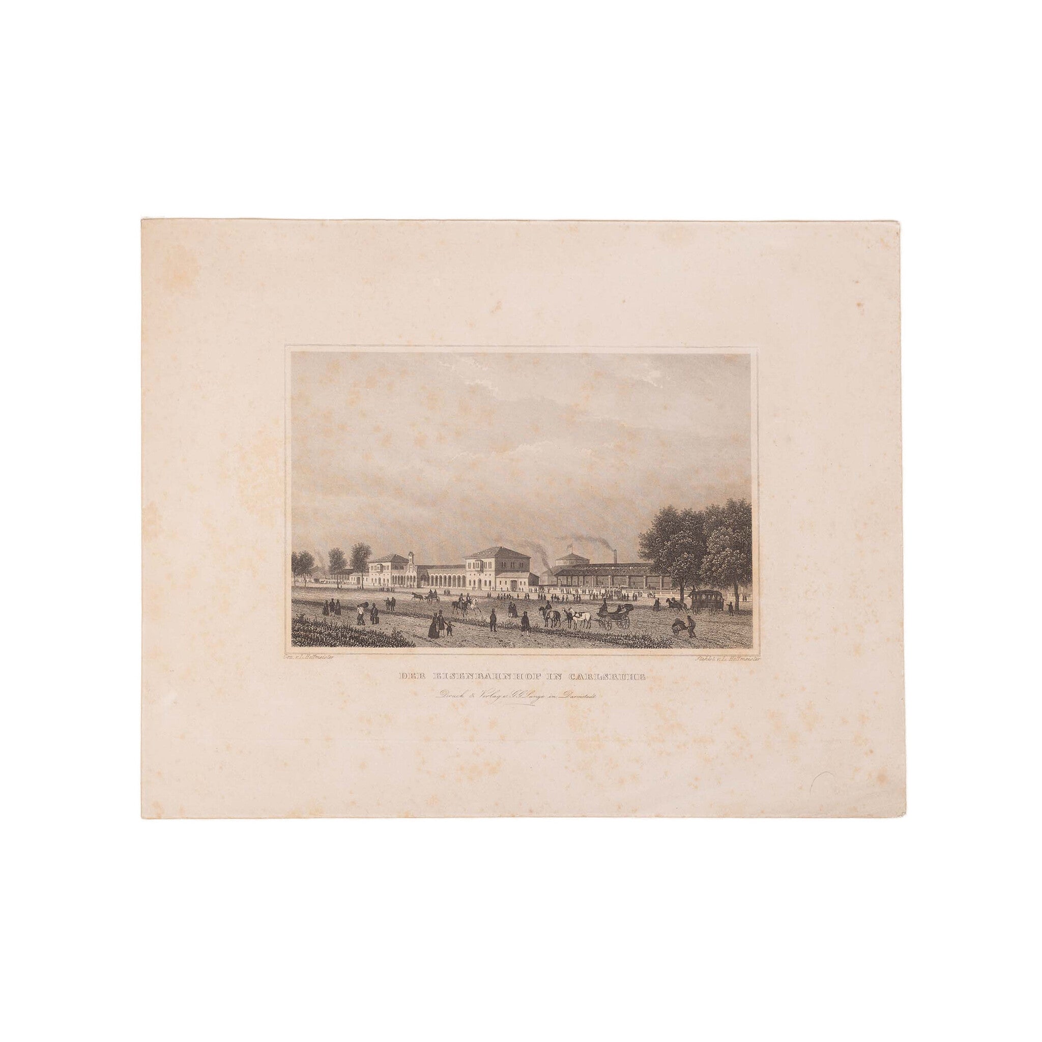 Drie prenten van een treinstation in Duitsland; ca. 1850, 1860-zoom-4